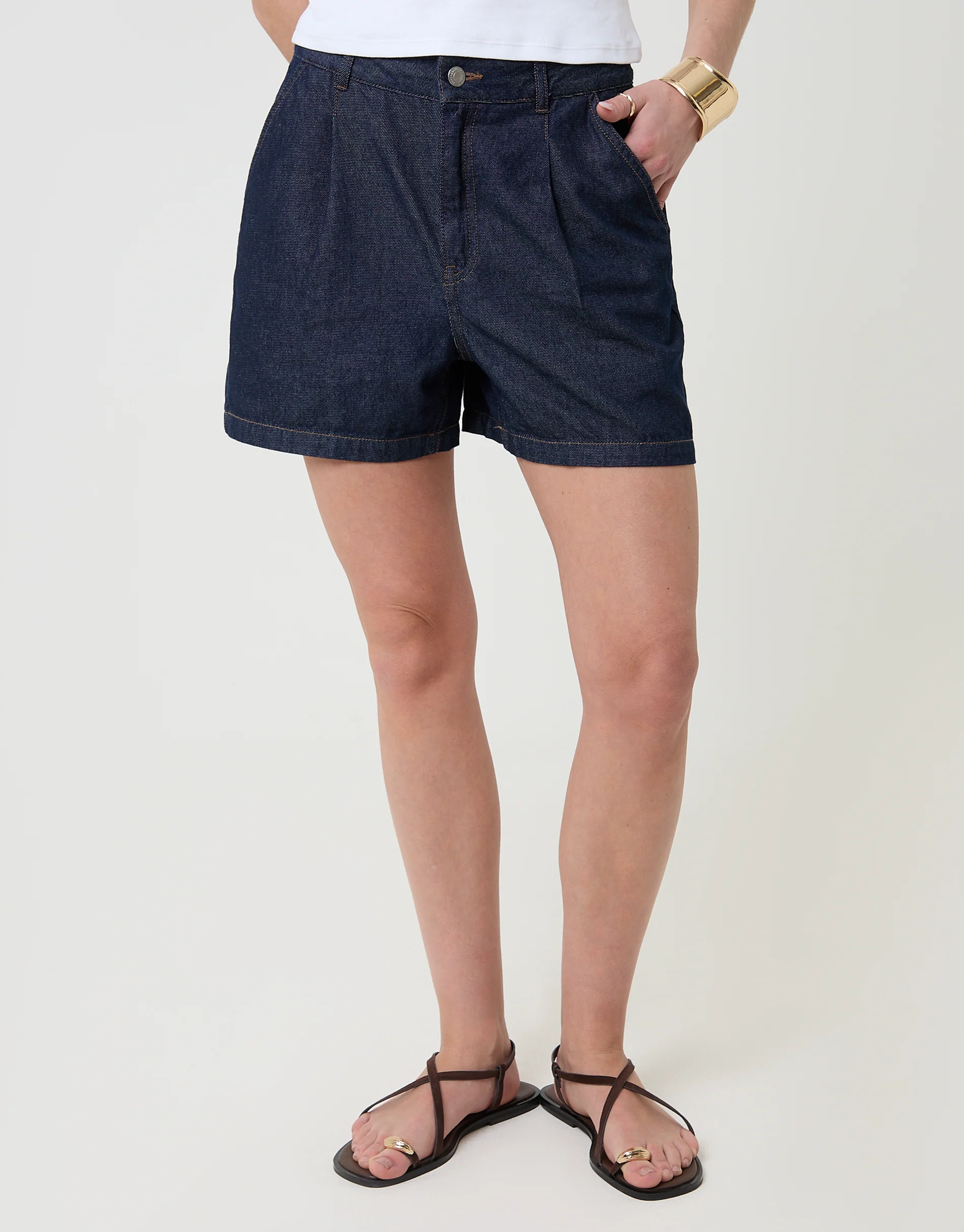 Denim Tailored Shorts in Indigo - Image 2
