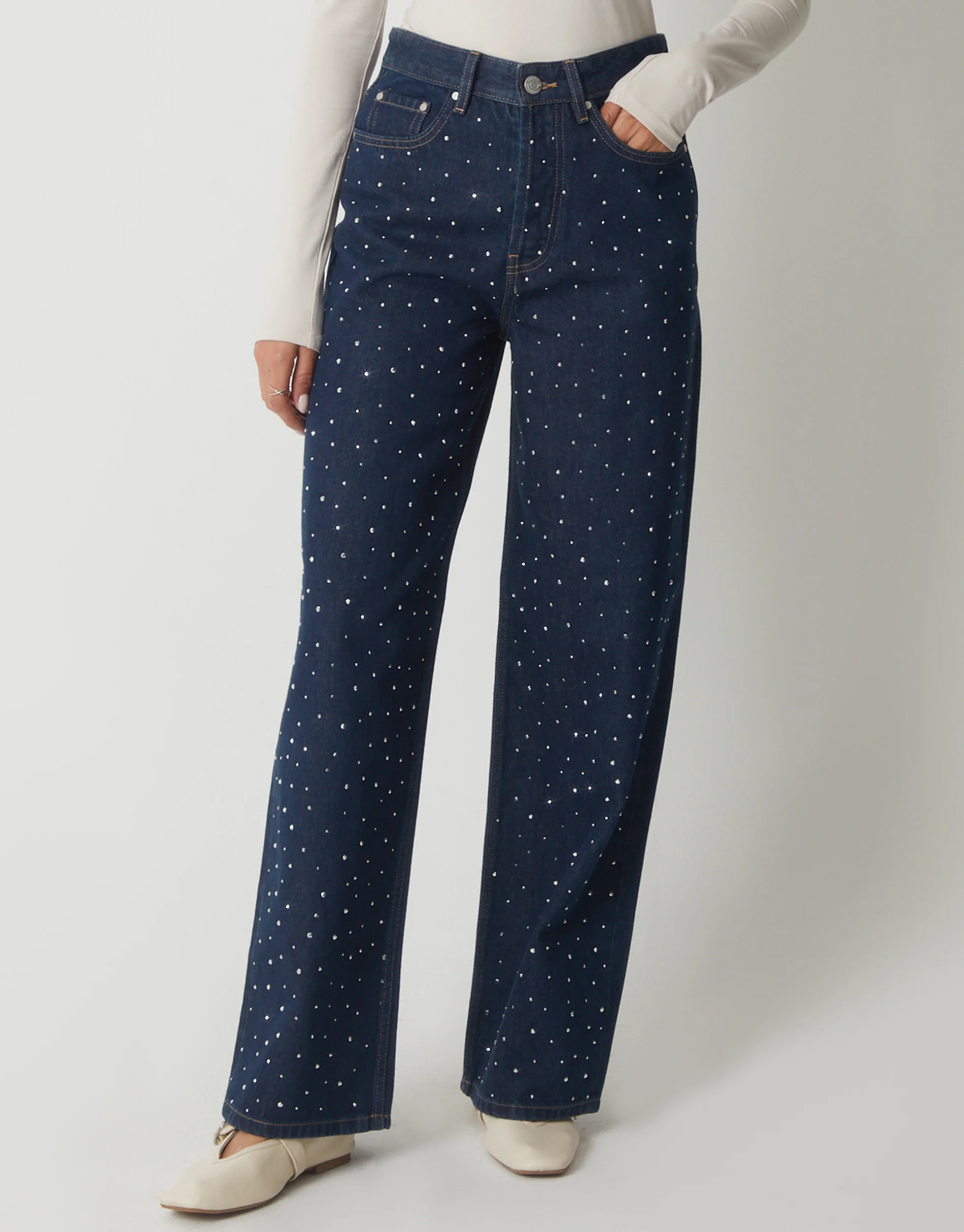 Wide Leg Embellished Baggy Jeans in Indigo Wash - Image 2