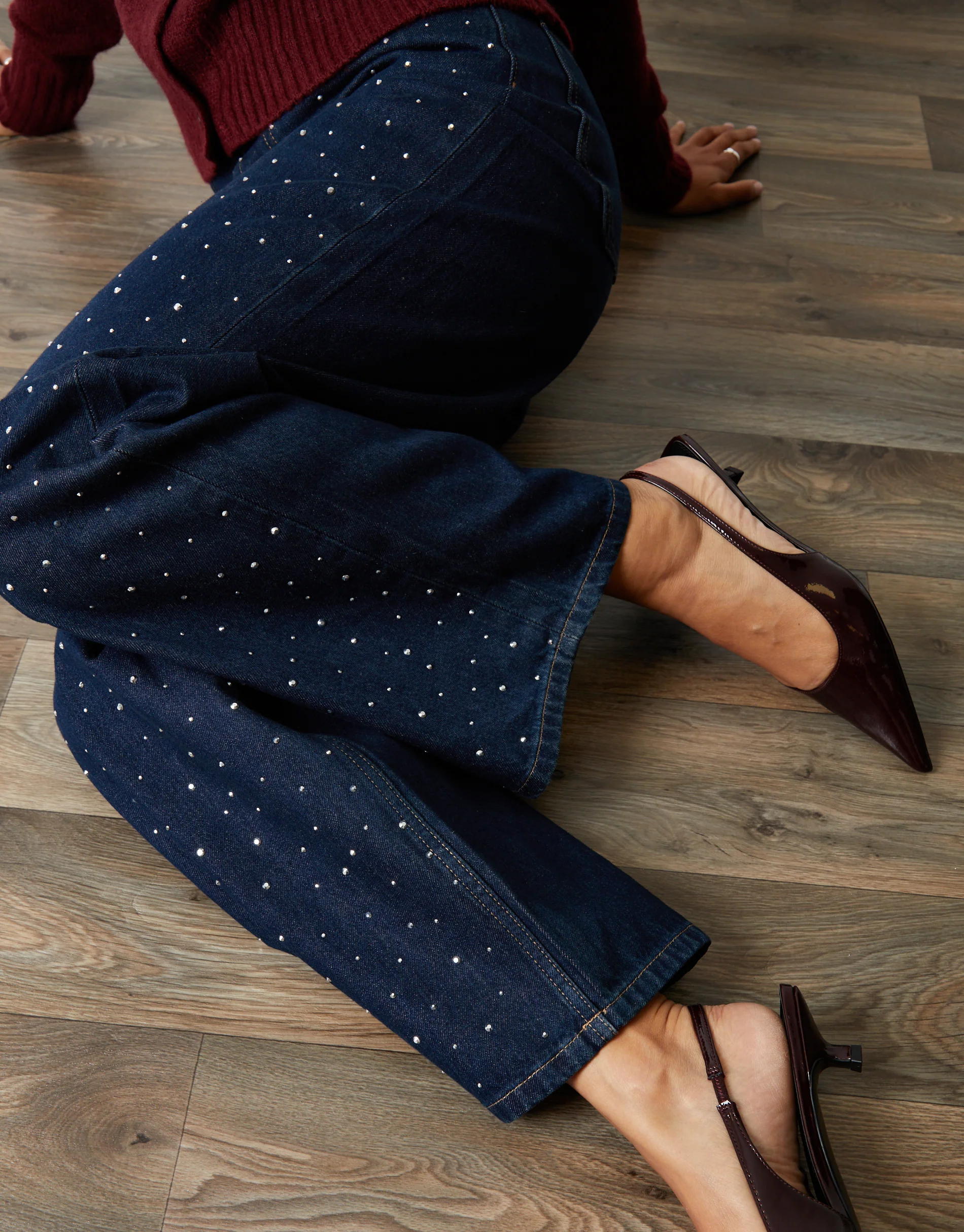Wide Leg Embellished Baggy Jeans in Indigo Wash - Image 5