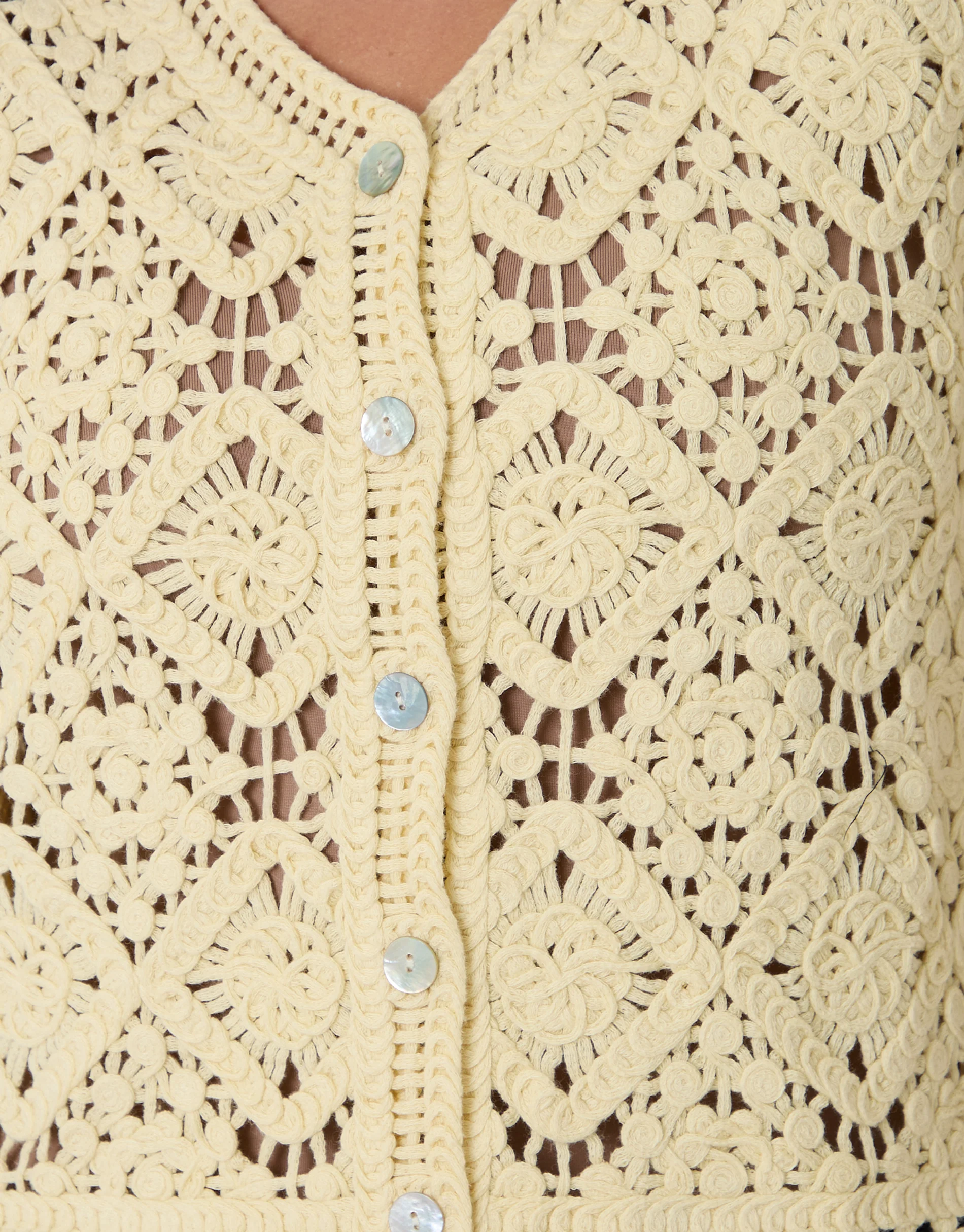 Crochet Button Up Vest in Lemon Yellow - Image 5
