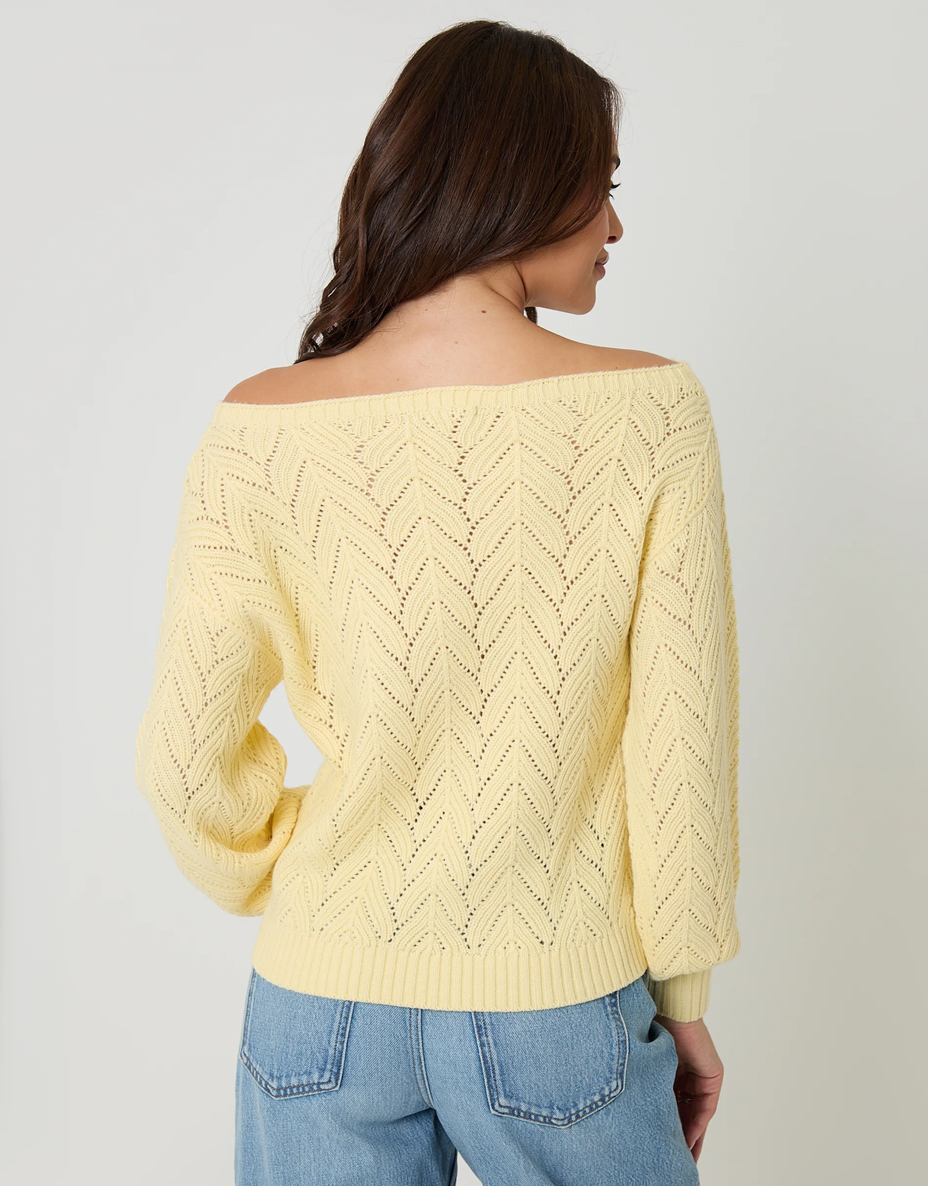 Pointelle Knit Slash Neck Jumper in Lemon Yellow - Image 5