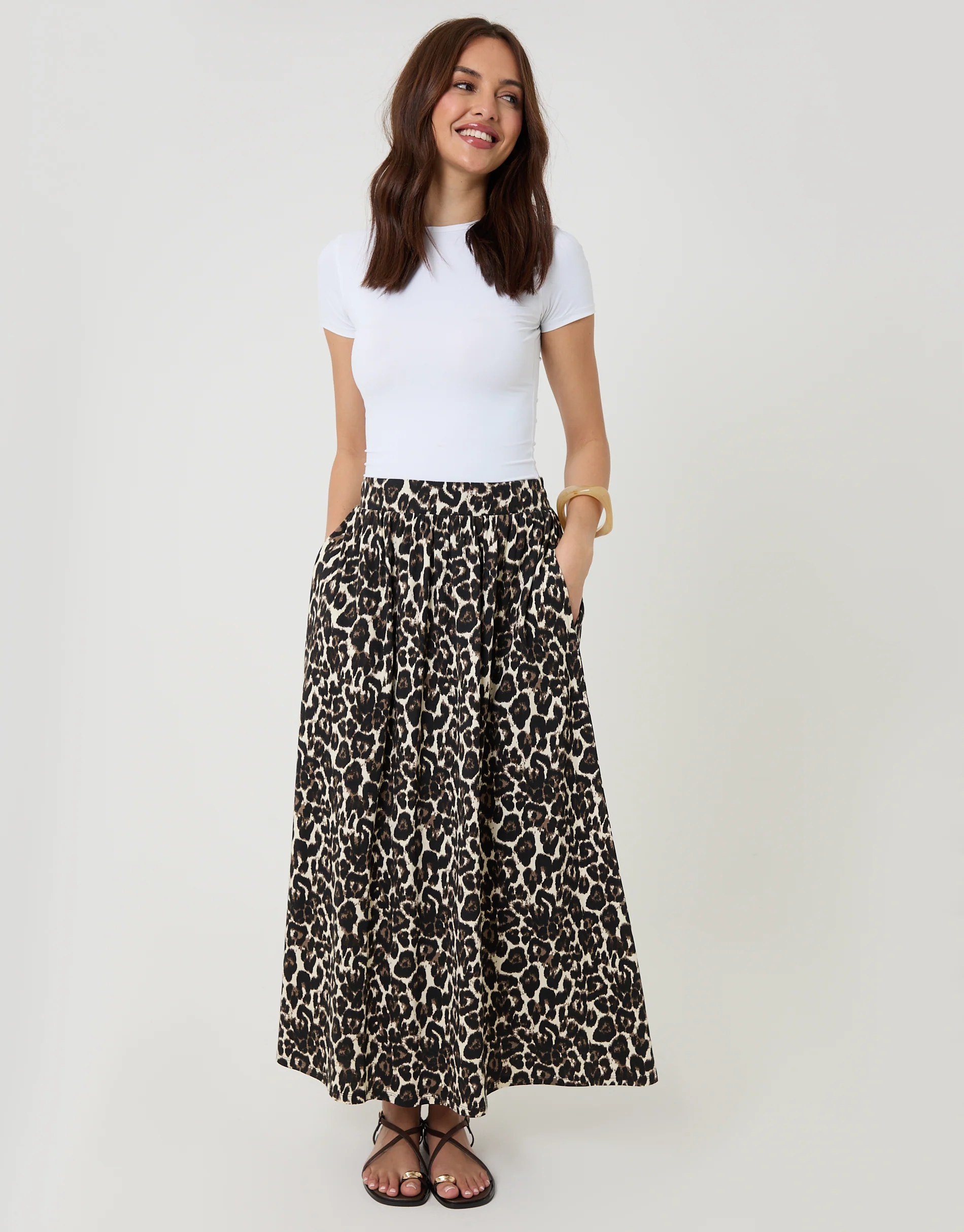 Jersey A-Line Maxi Skirt in Leopard Print