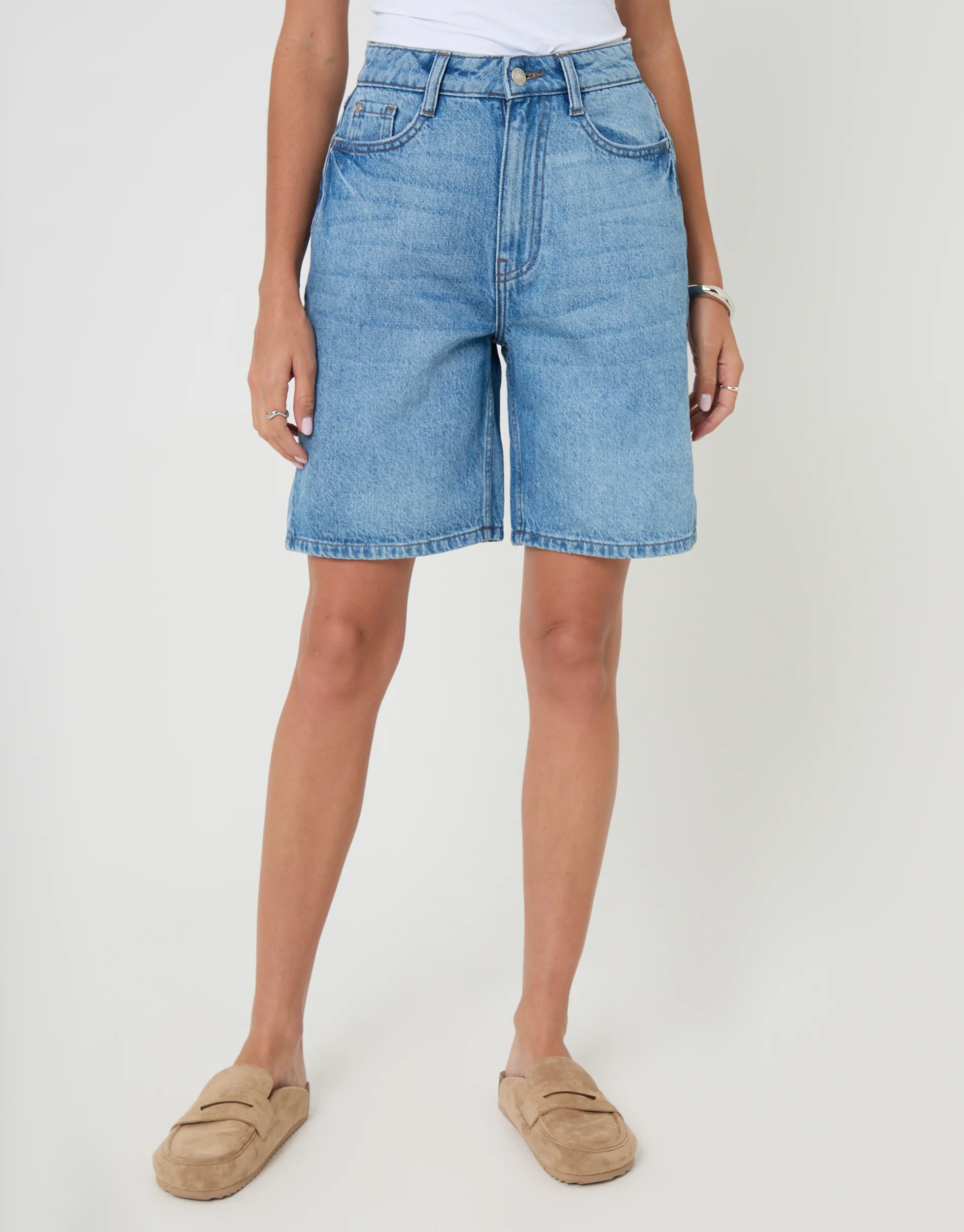Denim Bermuda Shorts in Mid Wash - Image 2