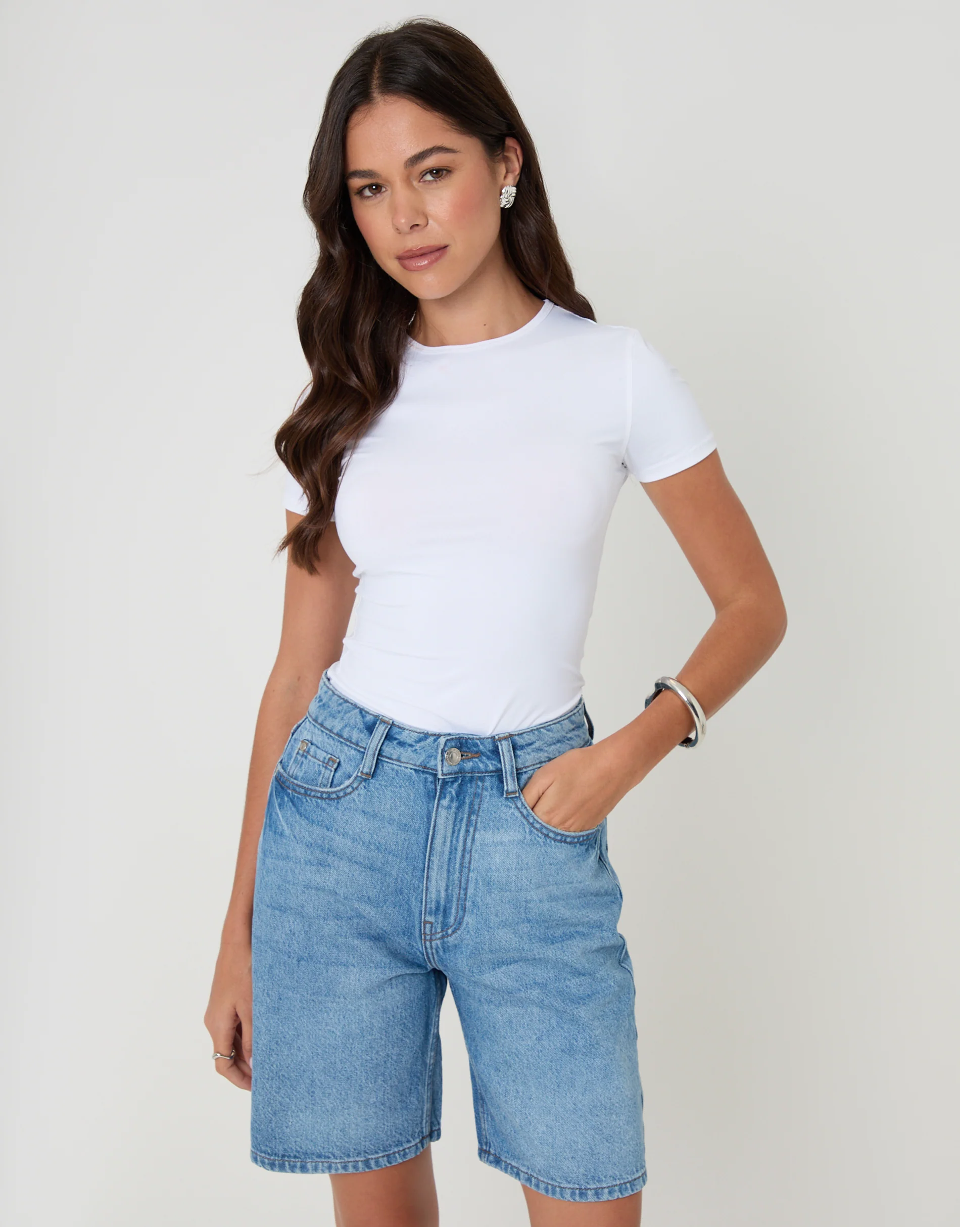 Denim Bermuda Shorts in Mid Wash - Image 5