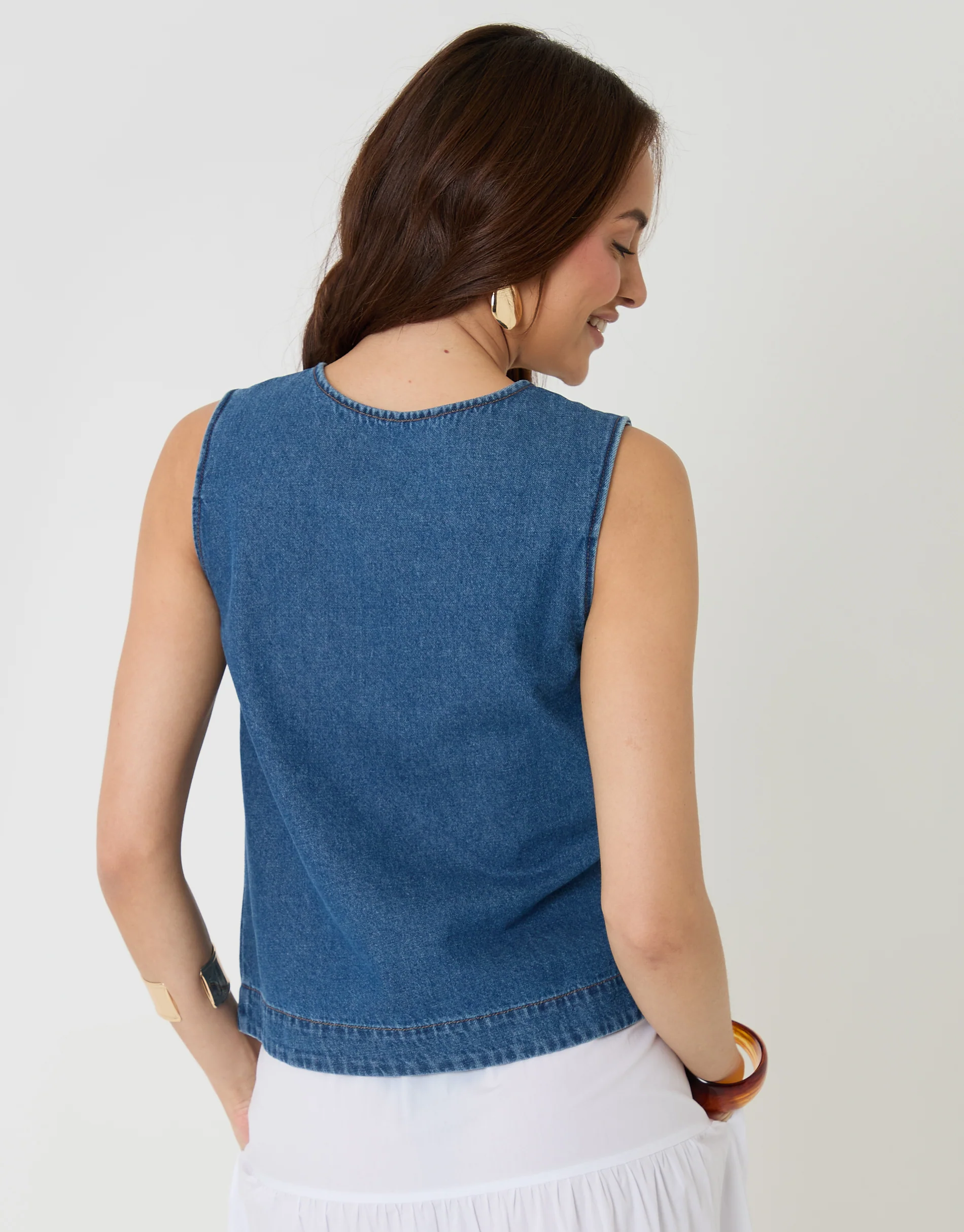 Denim Button Up Top in Mid Wash - Image 2