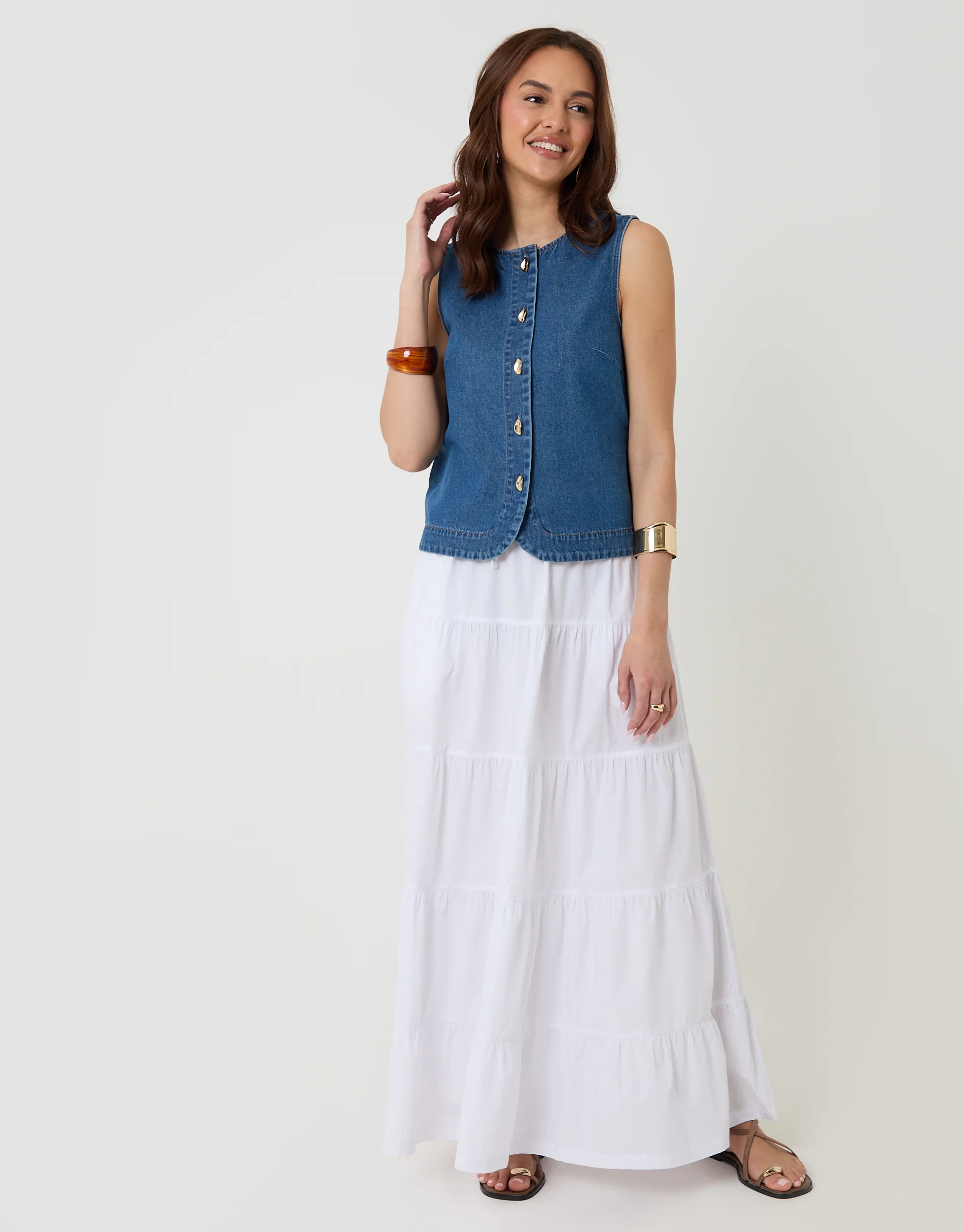 Denim Button Up Top in Mid Wash - Image 3