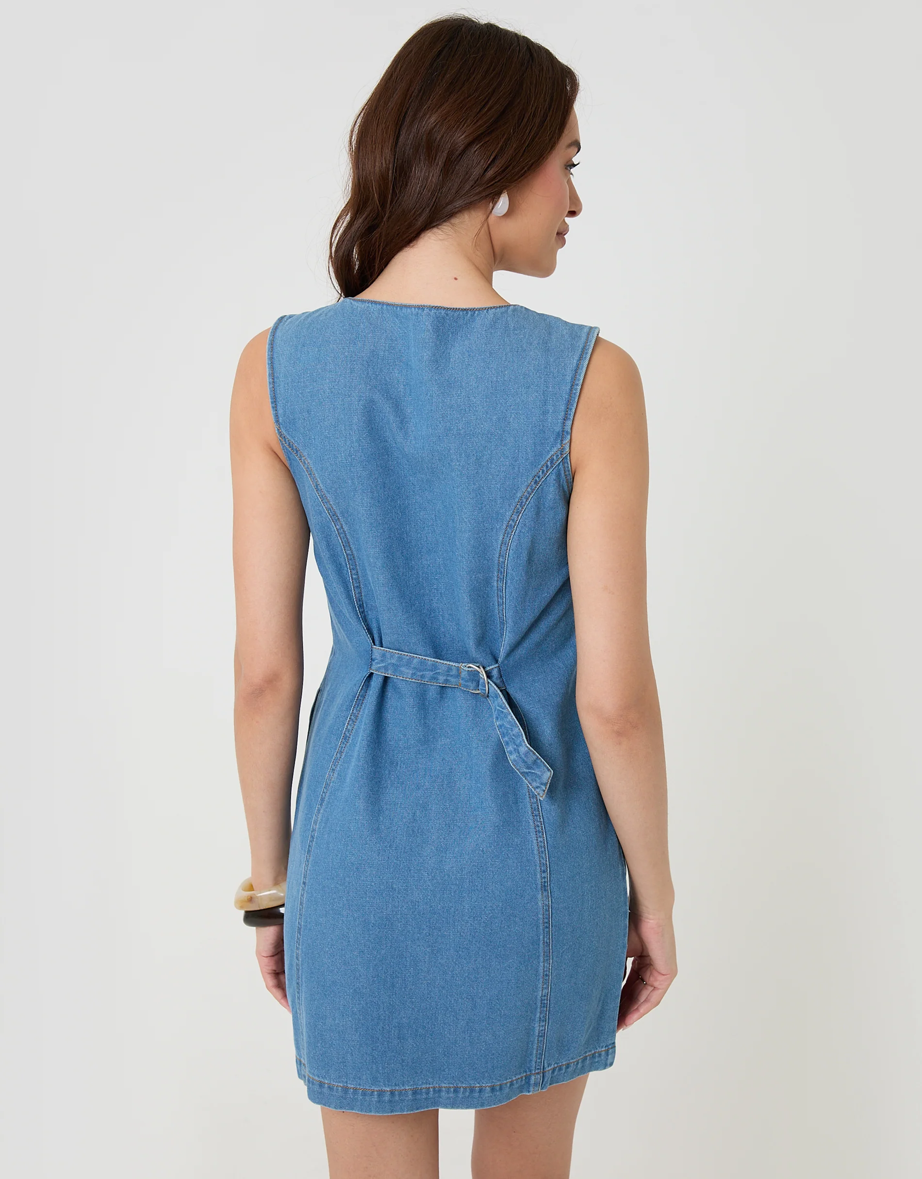 Waistcoat Denim Mini Dress in Mid Wash - Image 2