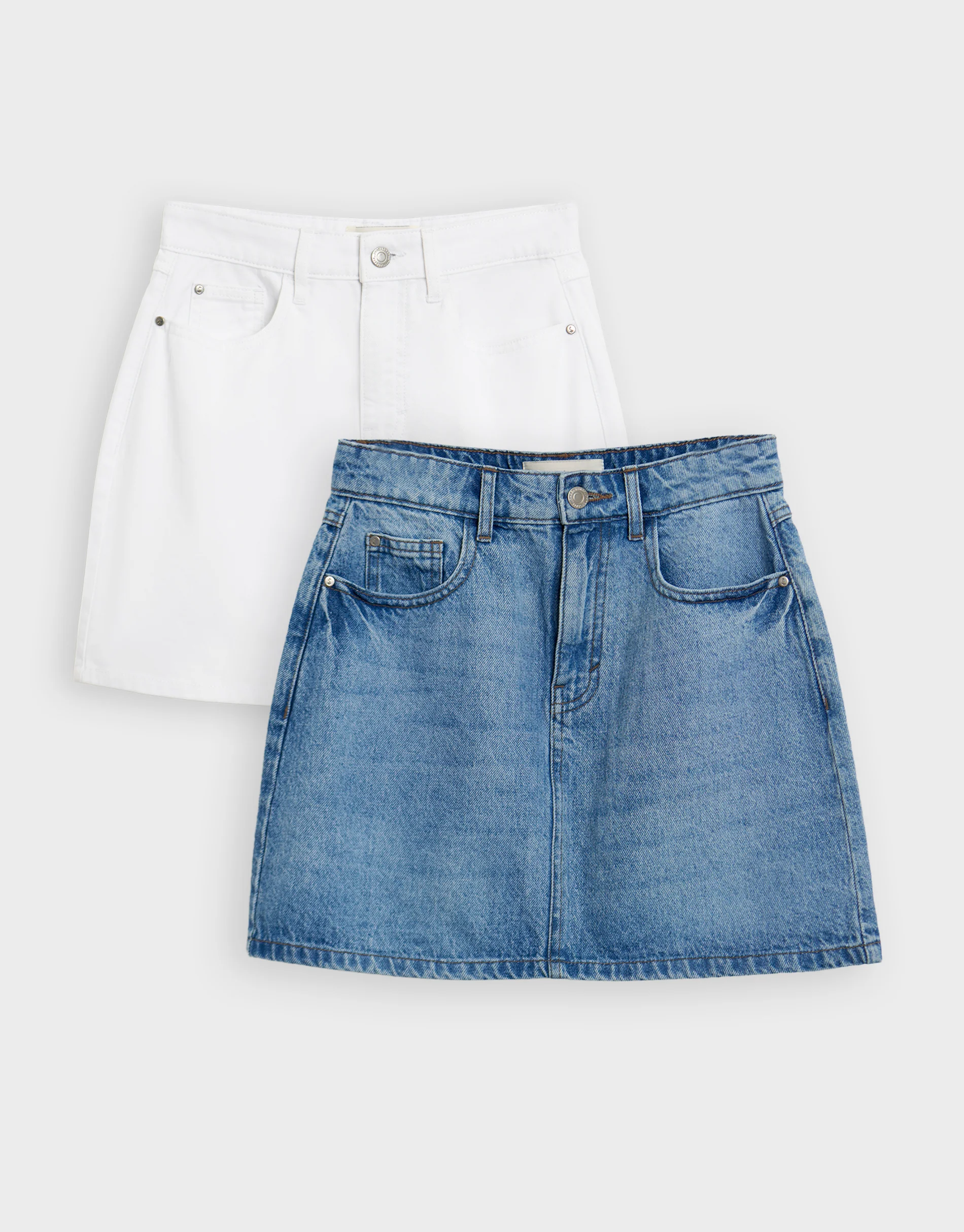 2 Pack Denim Mini Skirts in Mid Wash & White