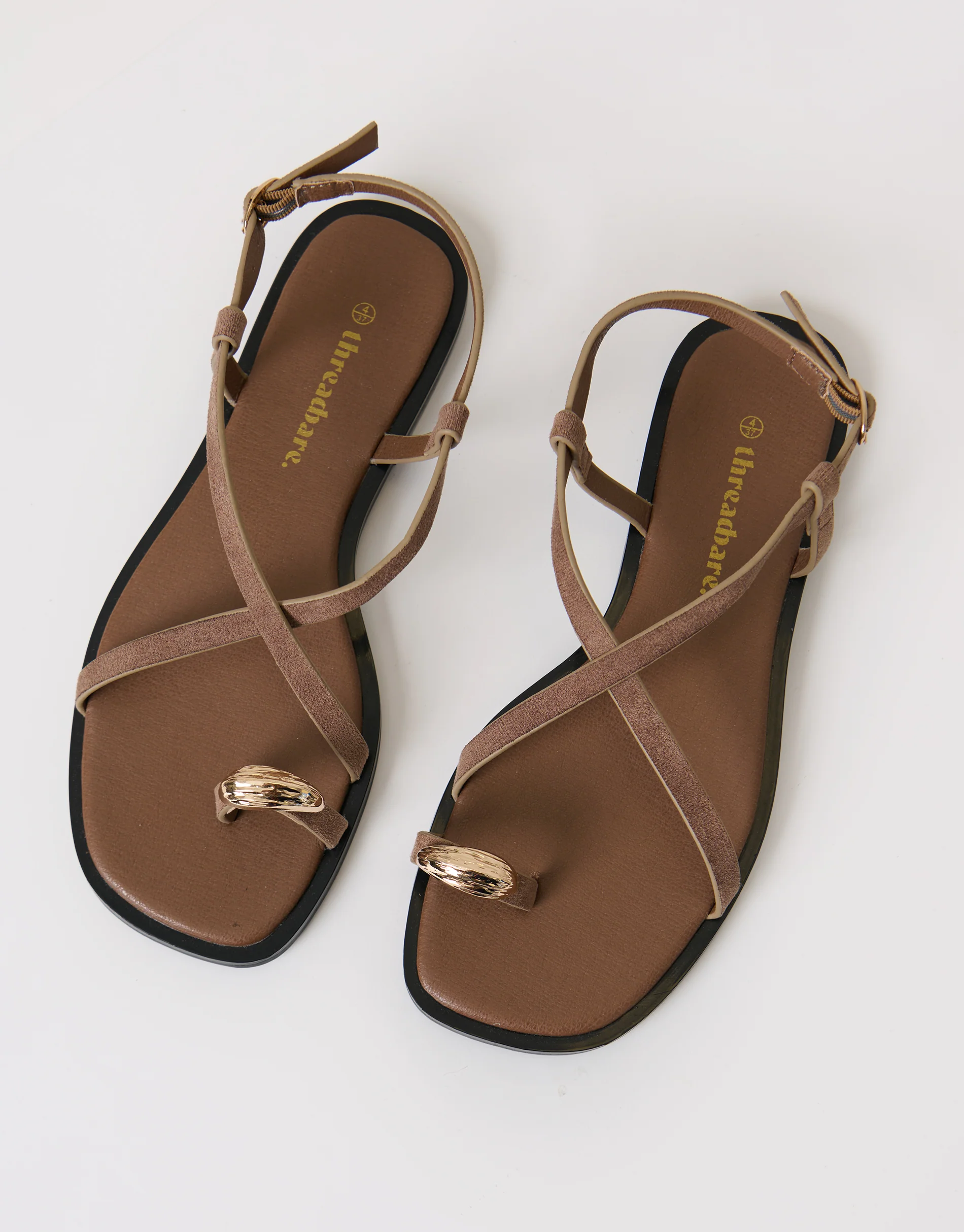 Cross Strap Toe Loop Sandals in Mink Brown