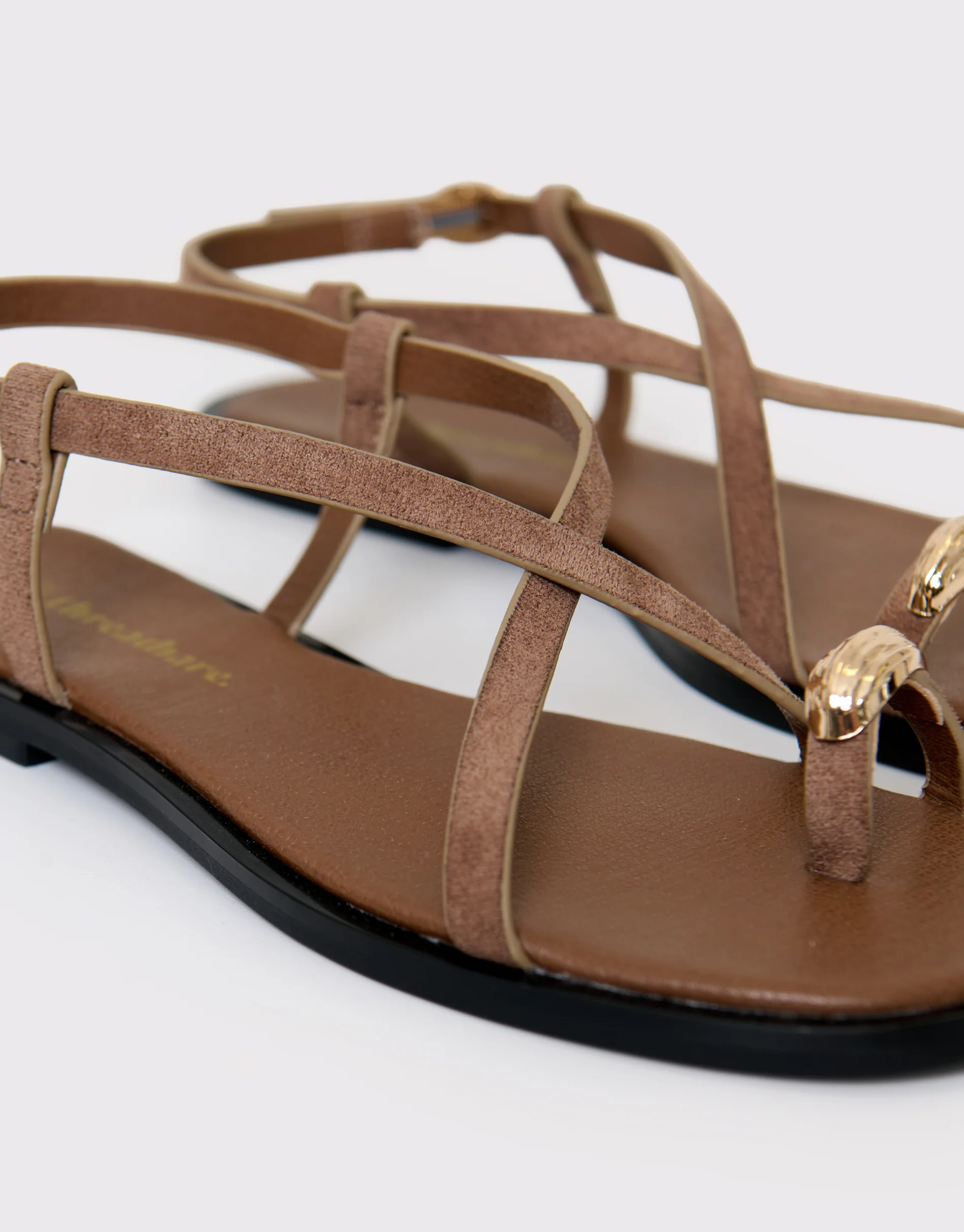 Cross Strap Toe Loop Sandals in Mink Brown - Image 2