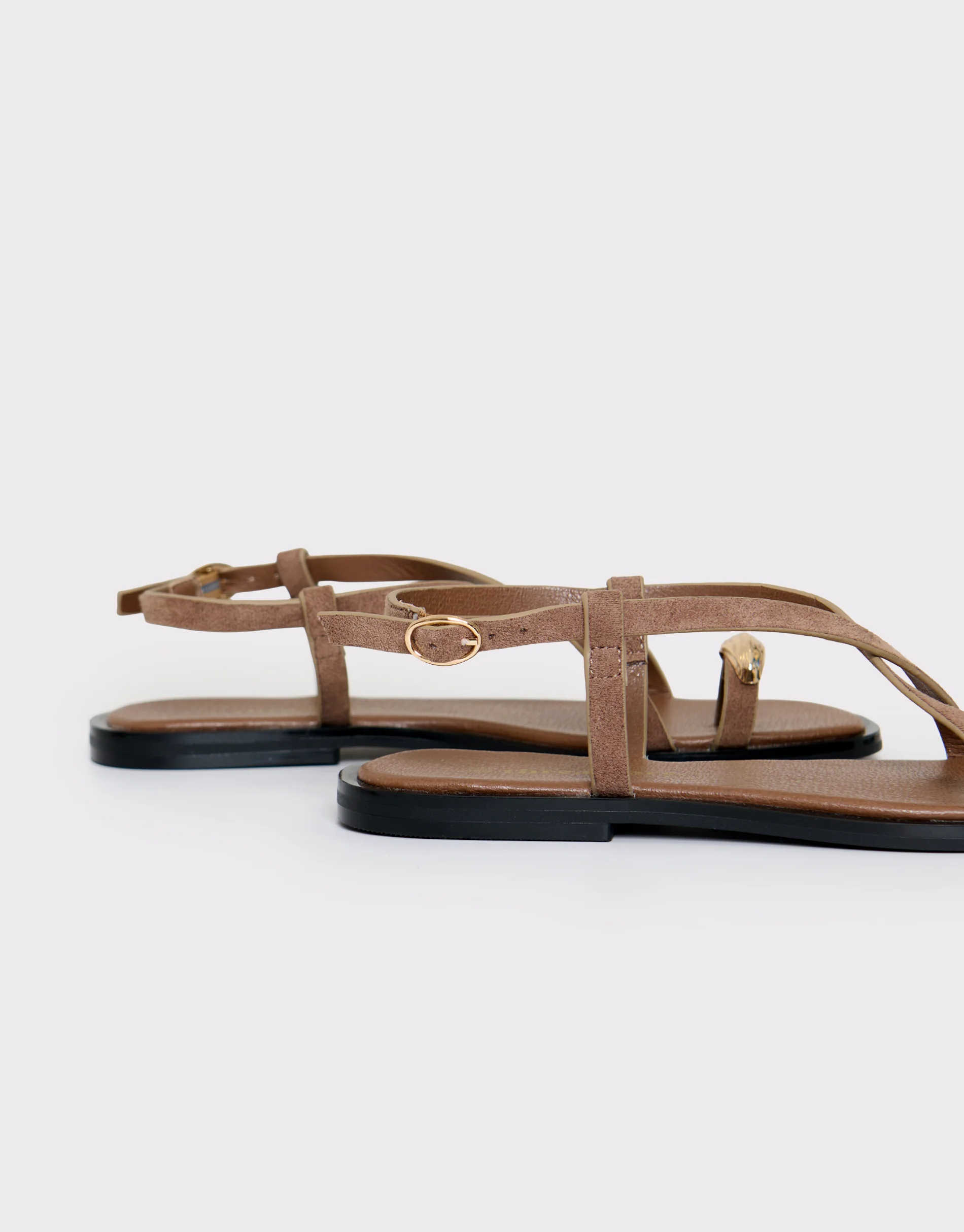 Cross Strap Toe Loop Sandals in Mink Brown - Image 5