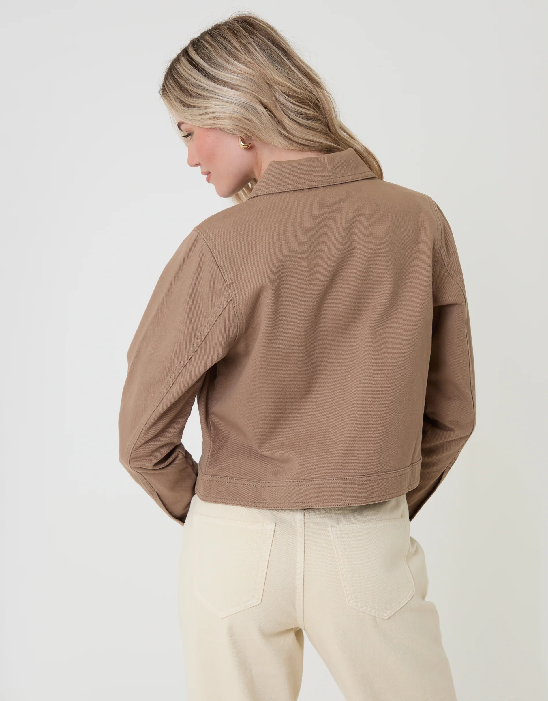 Denim Jacket with Patch Pockets in Mocha Brown - Image 2