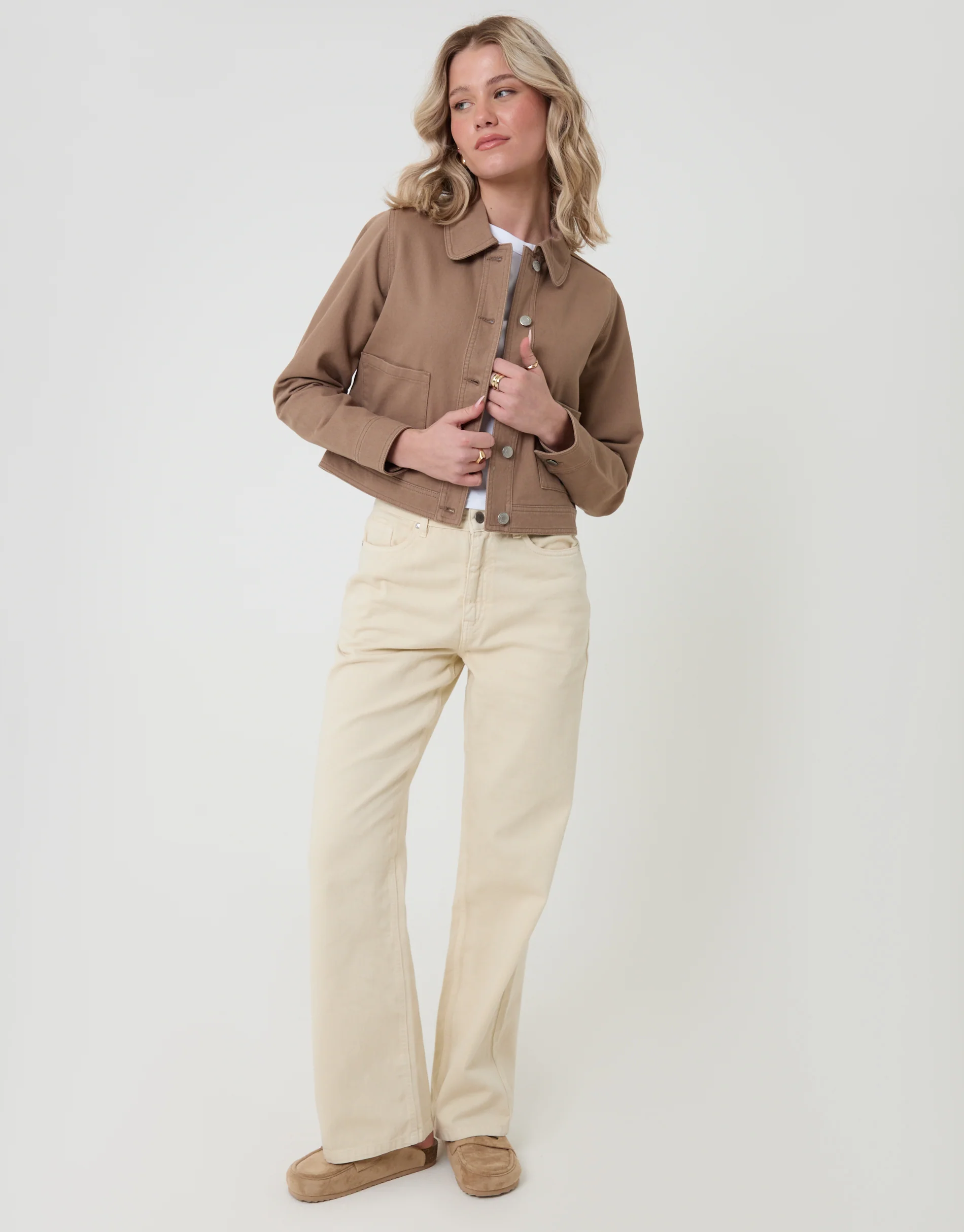 Denim Jacket with Patch Pockets in Mocha Brown - Image 3