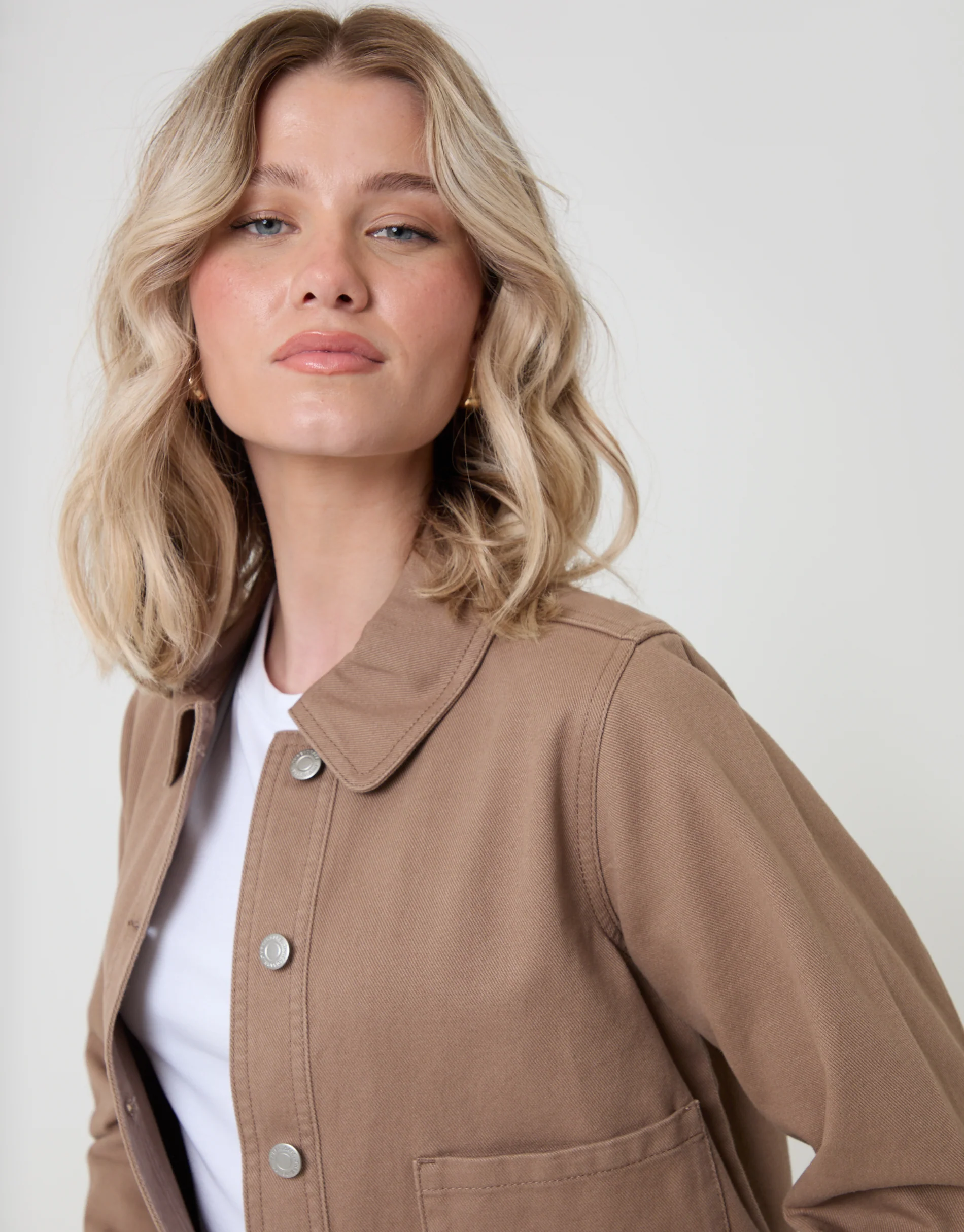 Denim Jacket with Patch Pockets in Mocha Brown - Image 4
