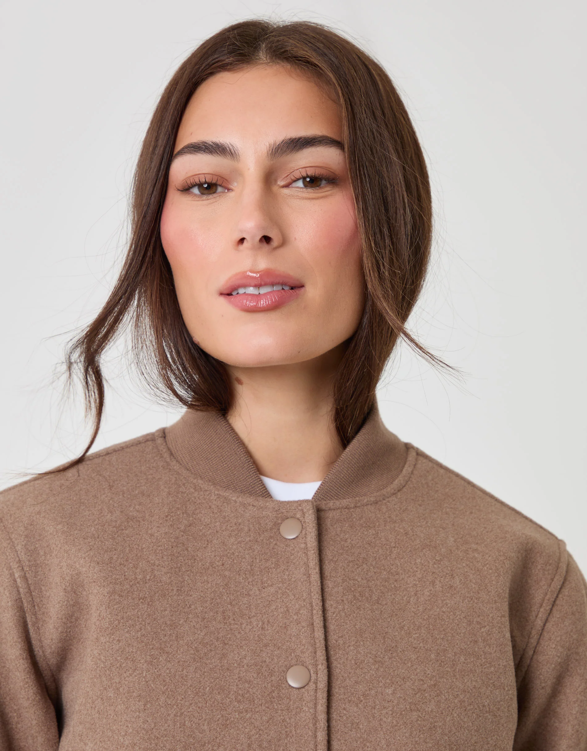 Faux Wool Bomber Jacket in Mocha Brown - Image 4