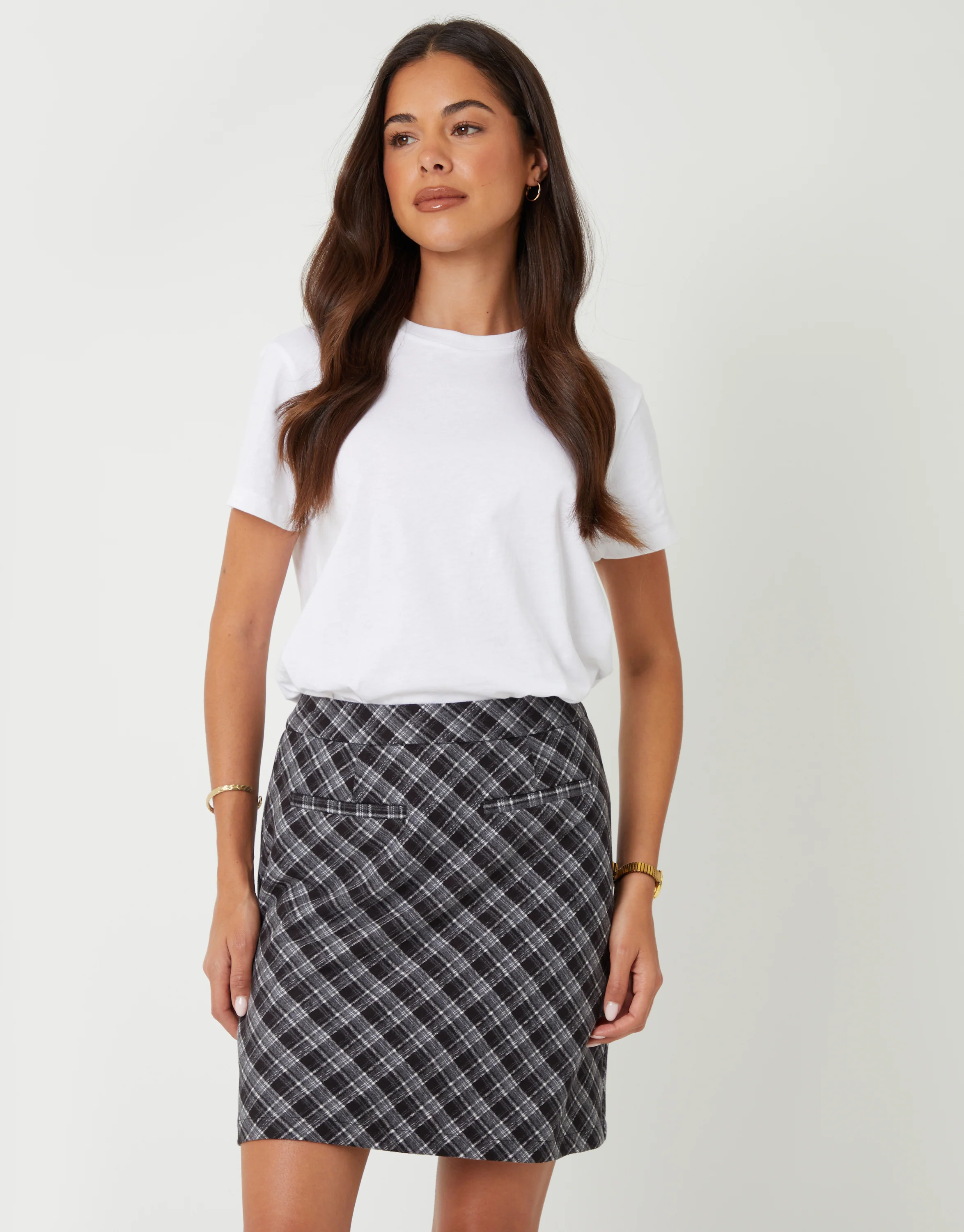 A-Line Mini Skirt in Mono Check - Image 5