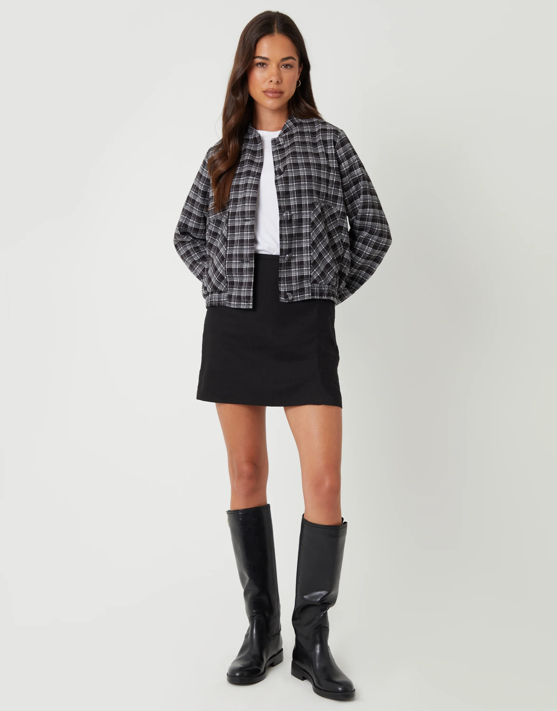 Patch Pocket Bomber Jacket in Mono Check