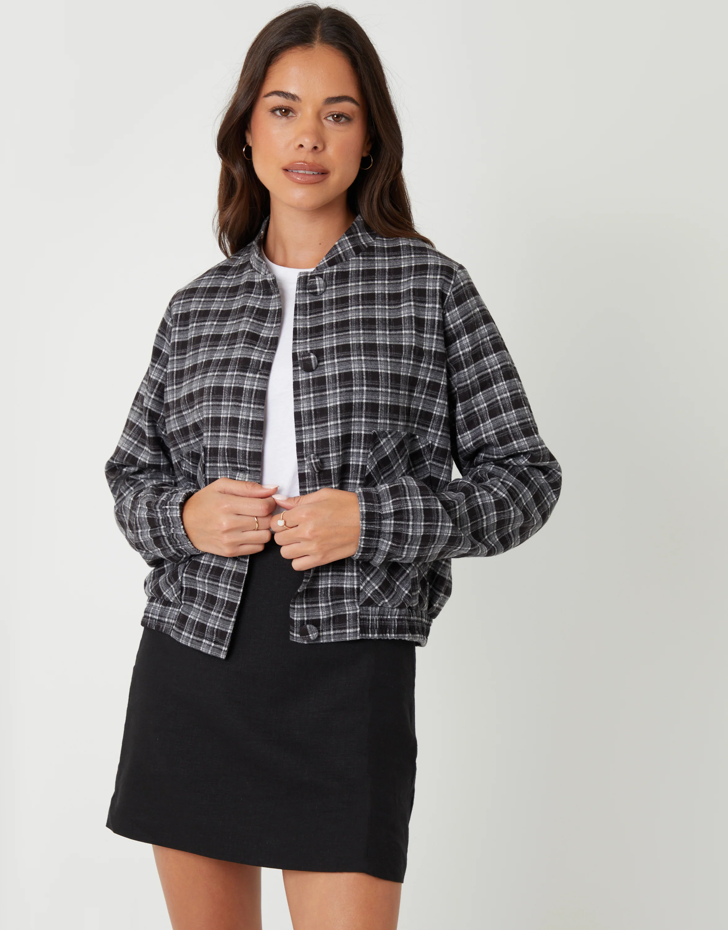 Patch Pocket Bomber Jacket in Mono Check - Image 3