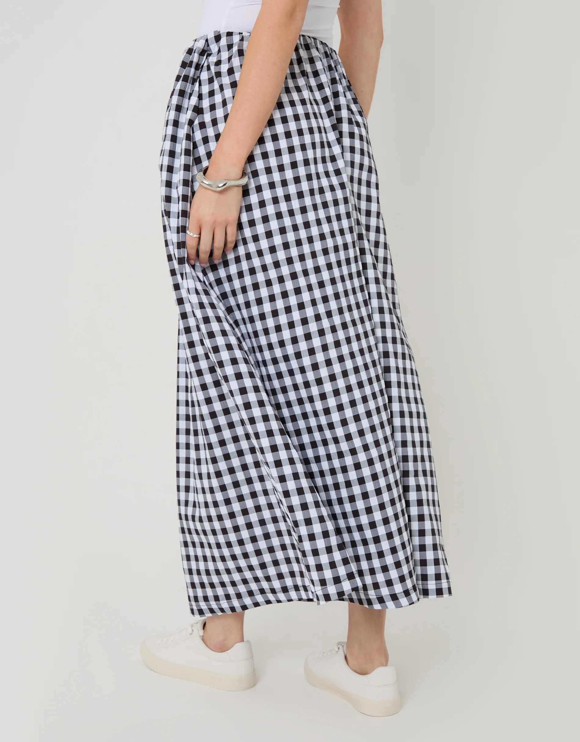 Gathered Waist Maxi Skirt in Mono Gingham - Image 3