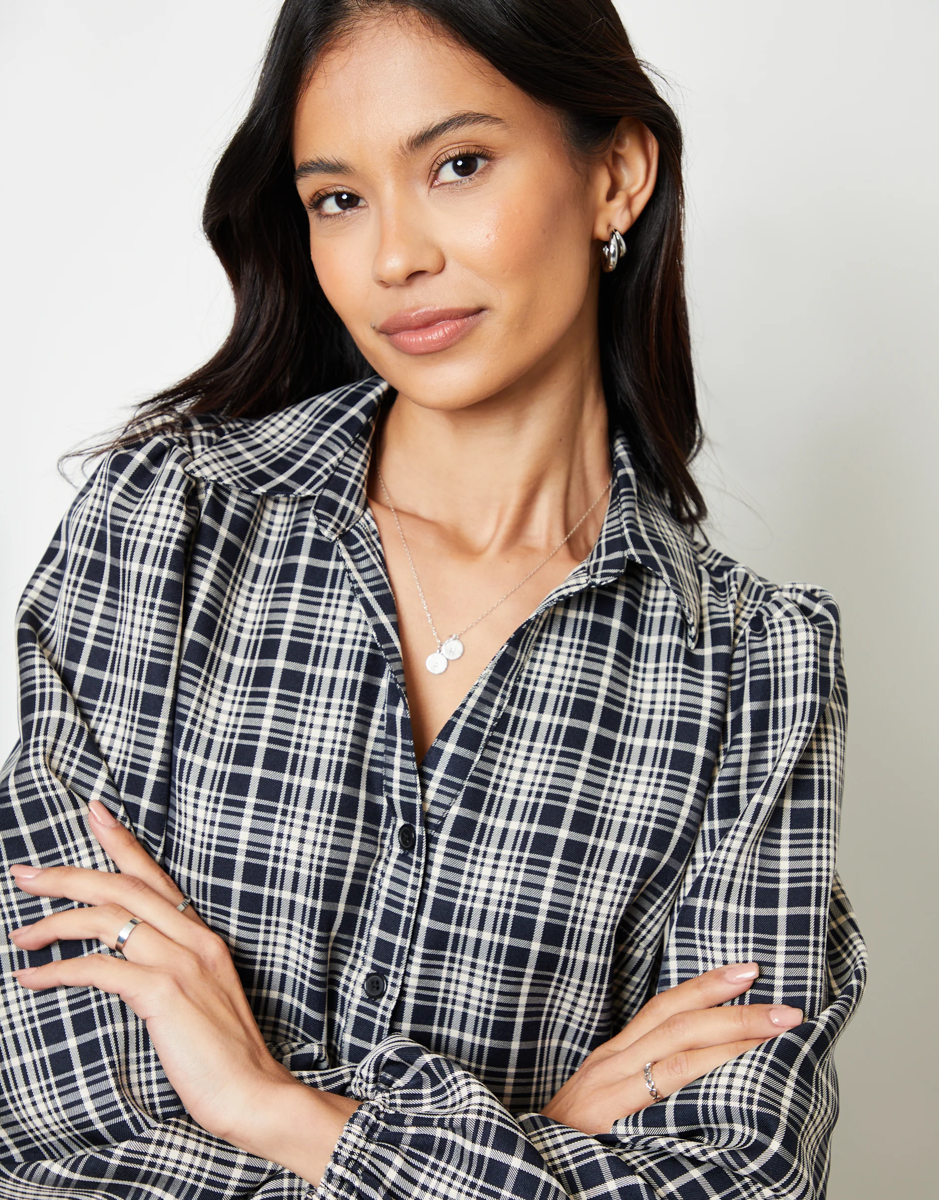 Mini Shirt Dress in Navy Check - Image 2