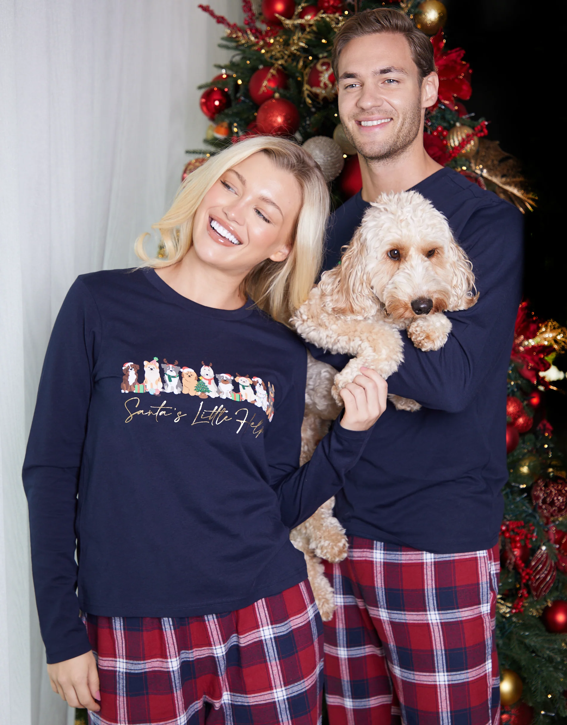 Christmas Dog Graphic Print Long Pyjama Set in Navy - Image 5