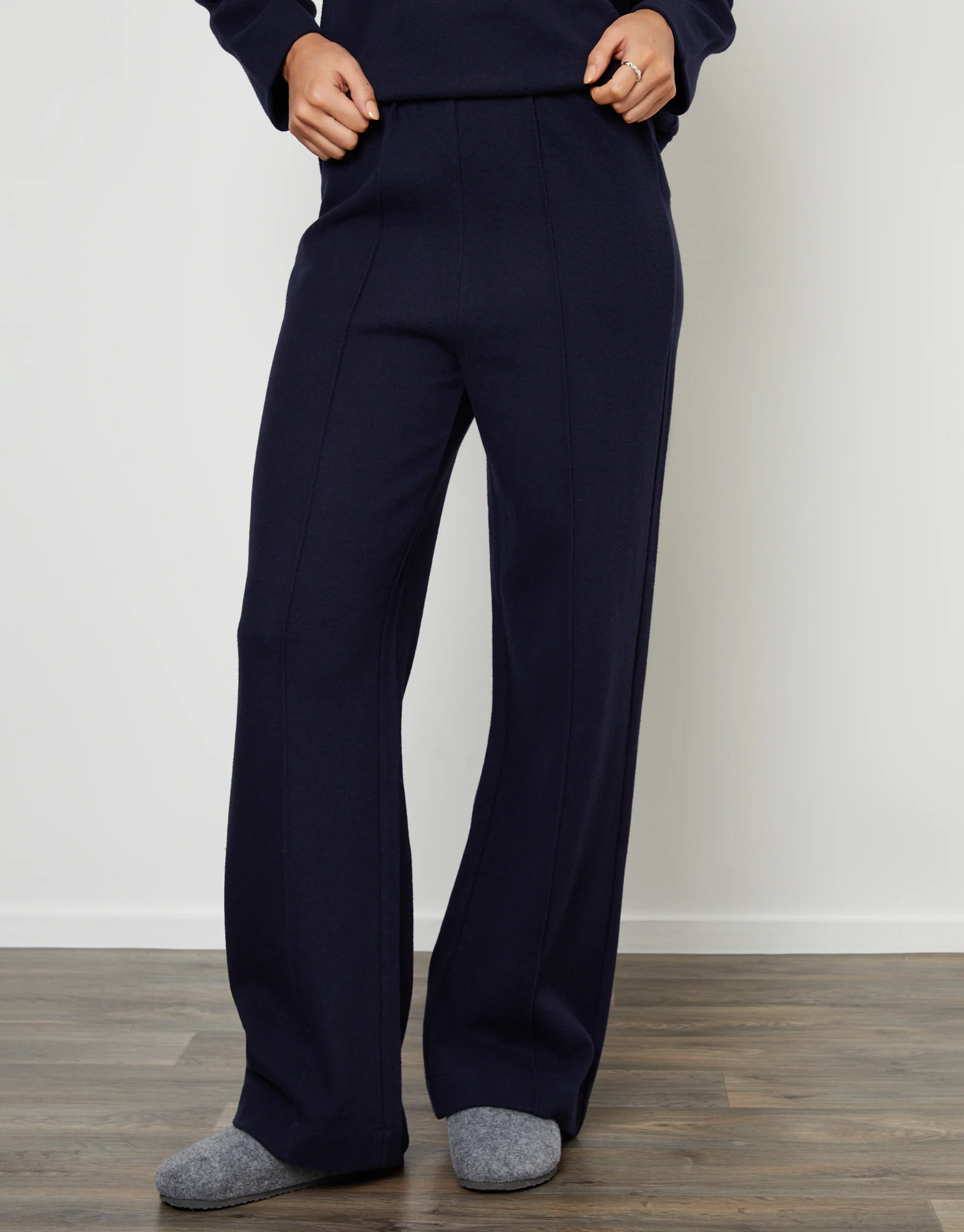 Wide Leg Cosy Rib Pull On Joggers in Navy - Image 2