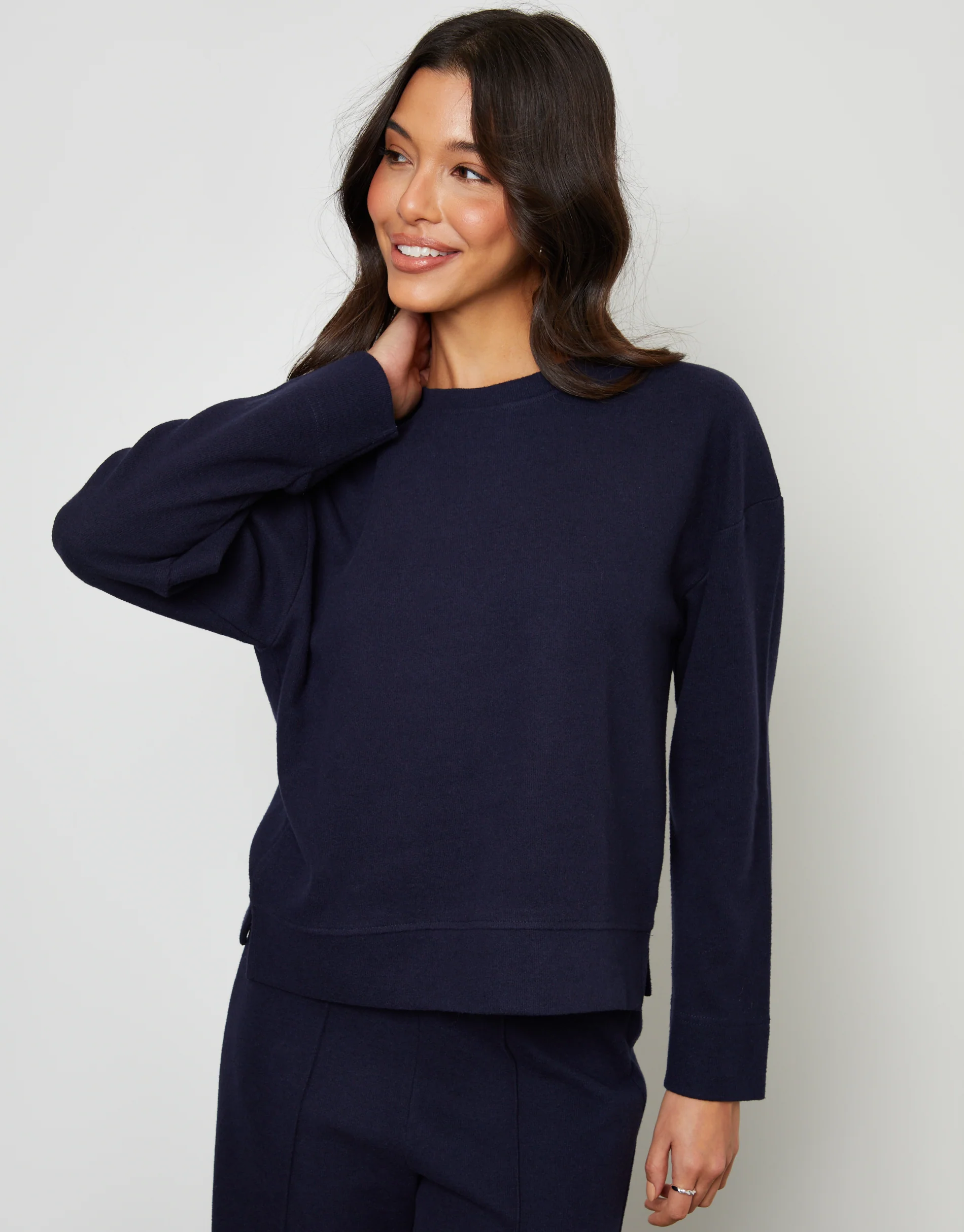 Cosy Rib Relaxed Fit Sweatshirt in Navy - Image 4