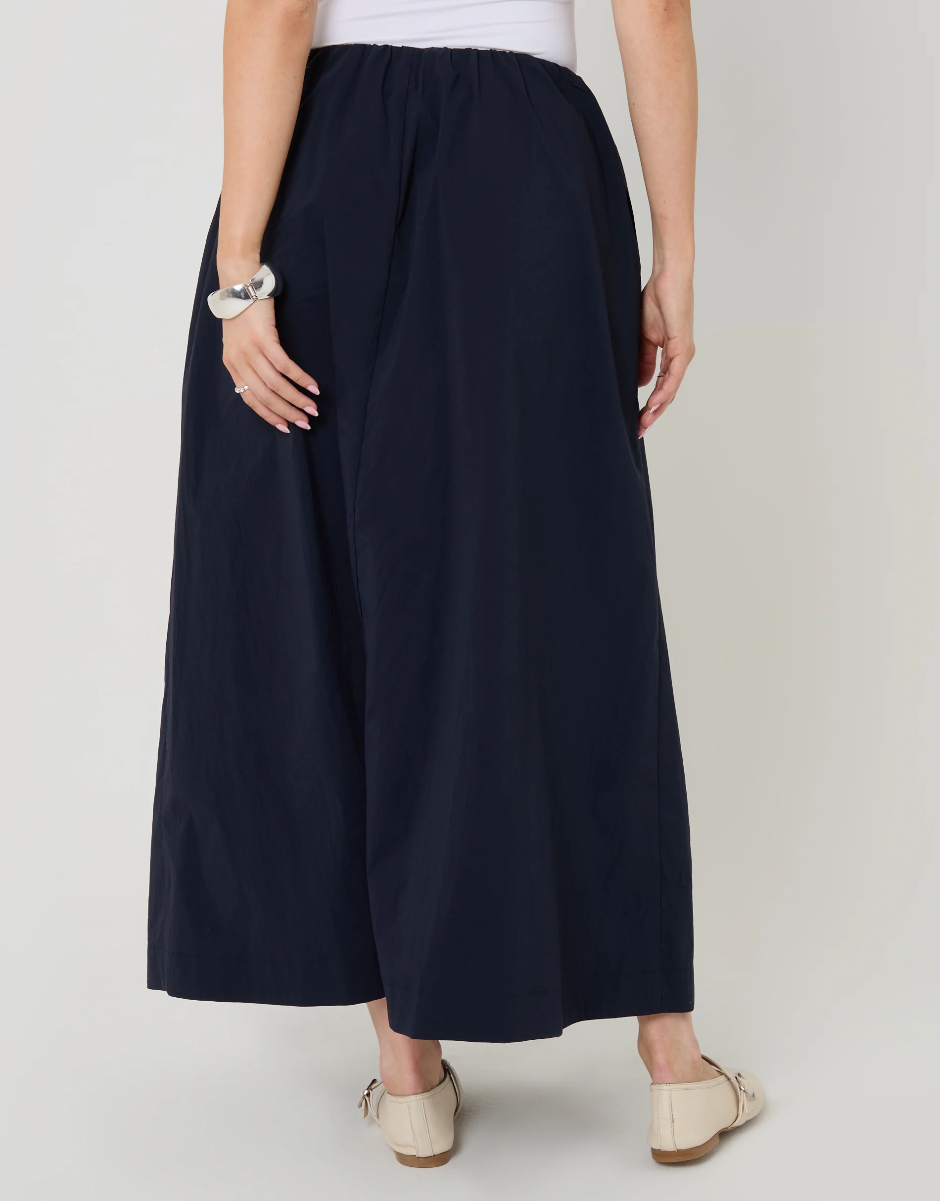 Gathered Waist Maxi Skirt in Navy - Image 3