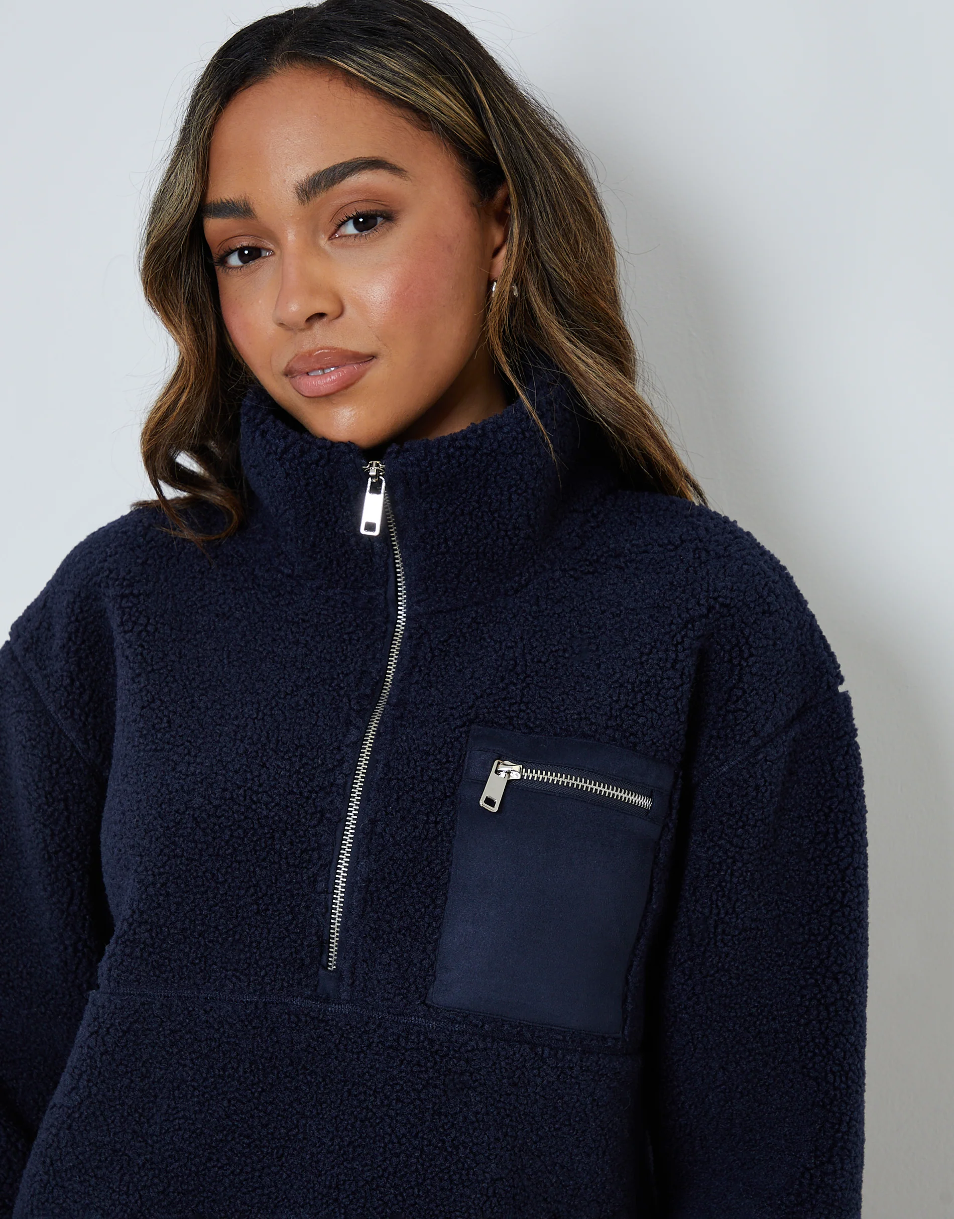 Half Zip Borg Fleece in Navy - Image 4