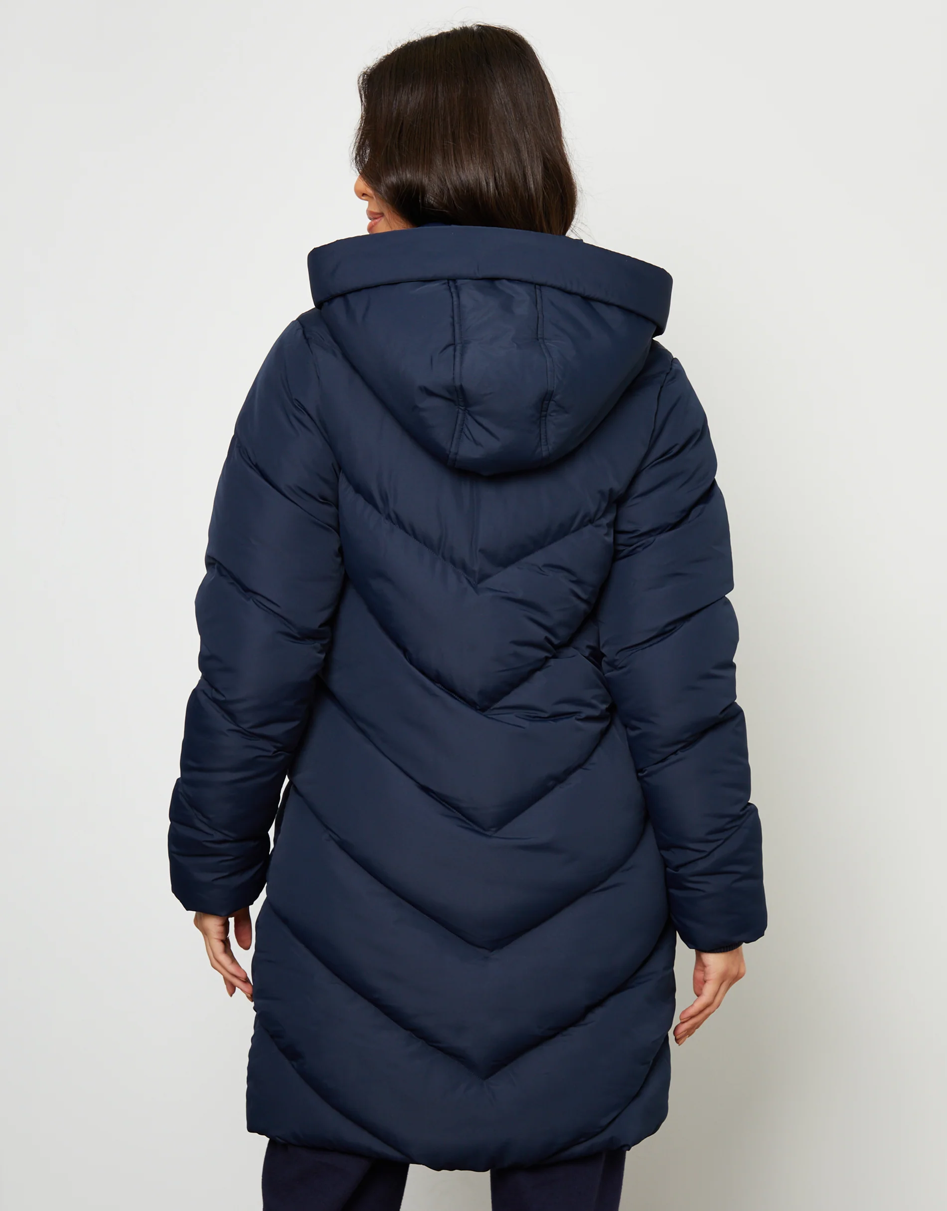 Padded Mid Length Hooded Puffer Jacket in Navy - Image 2