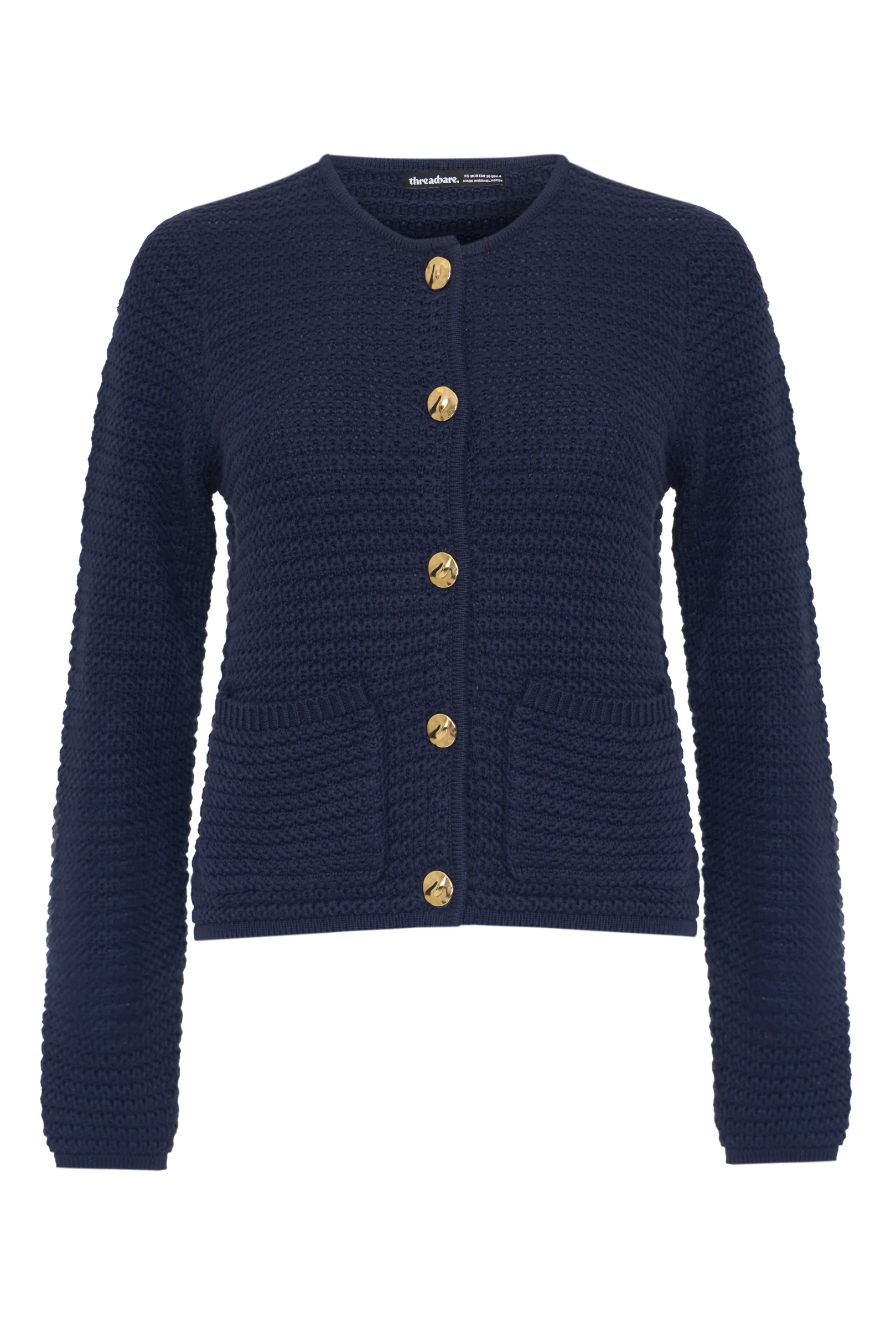 Patch Pocket Crew Neck Cardigan in Navy - Image 6