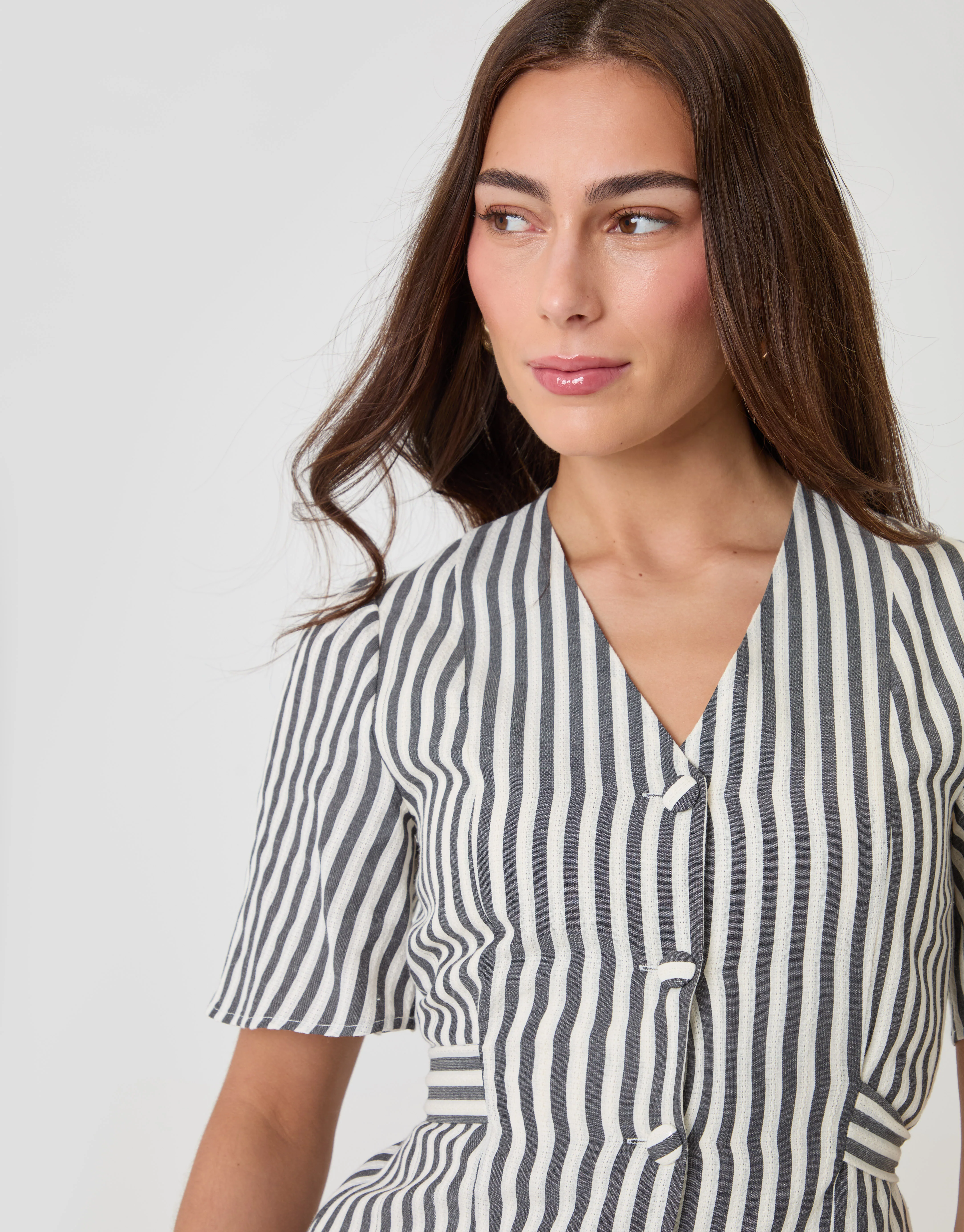 Flutter Sleeve Top in Navy Stripe - Image 4