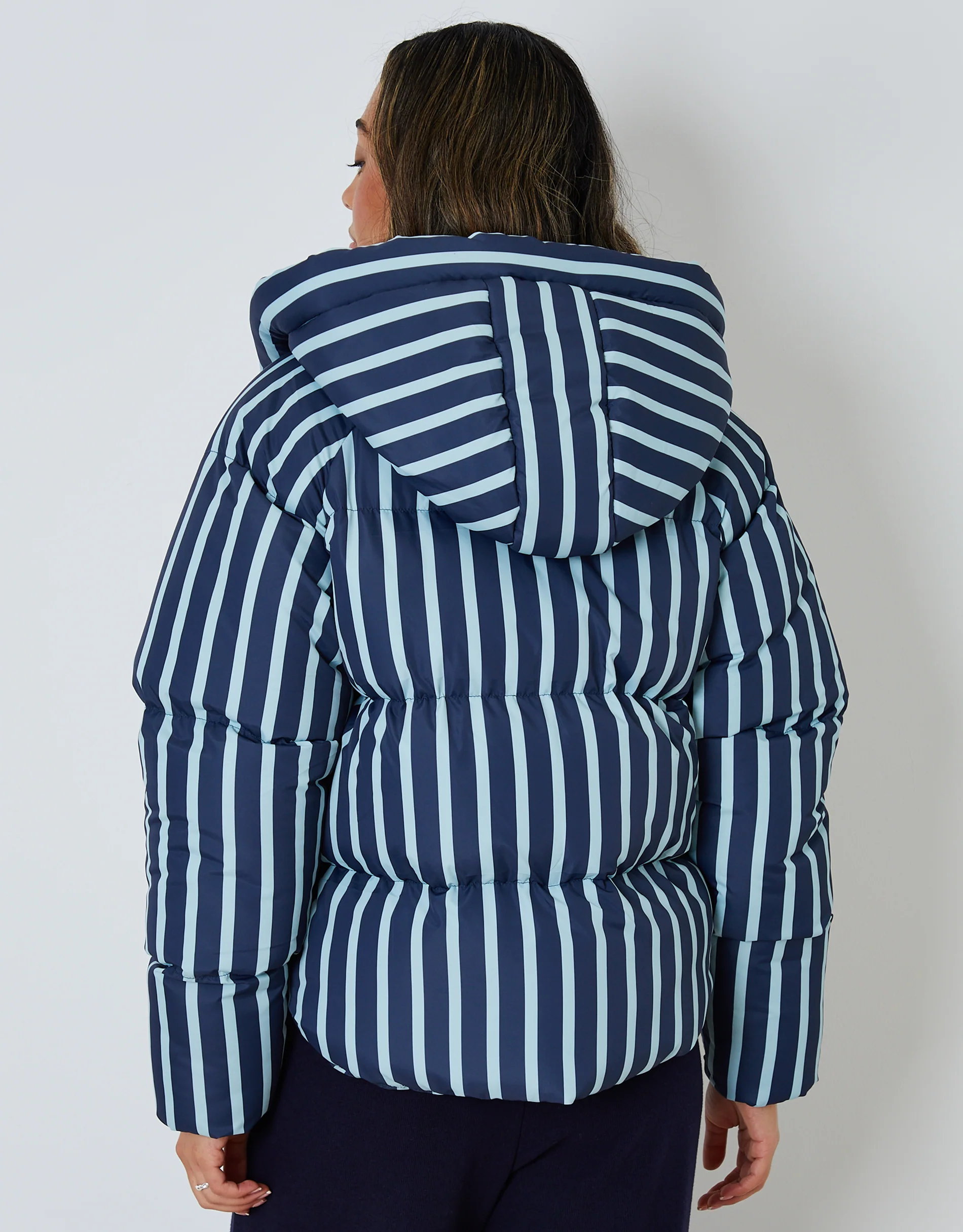 Hooded Padded Jacket in Navy Stripe - Image 4