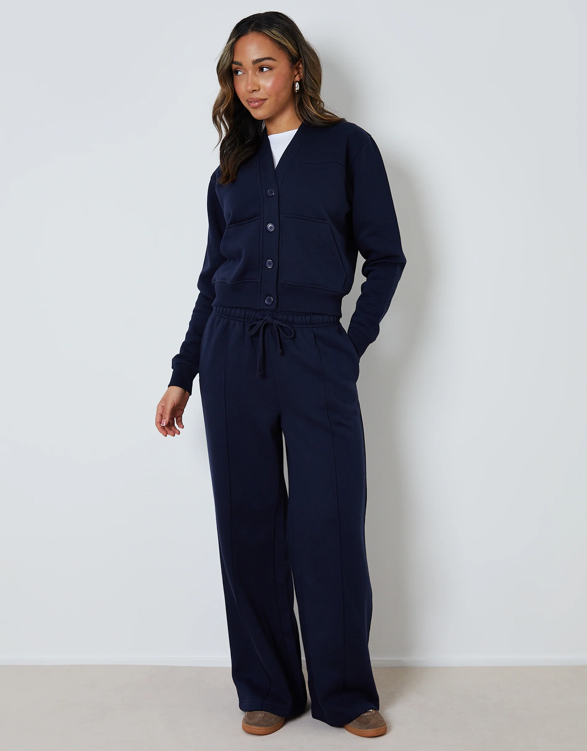 Sweat Bomber Cardigan & Jogger Co-ord Set in Navy - Image 3
