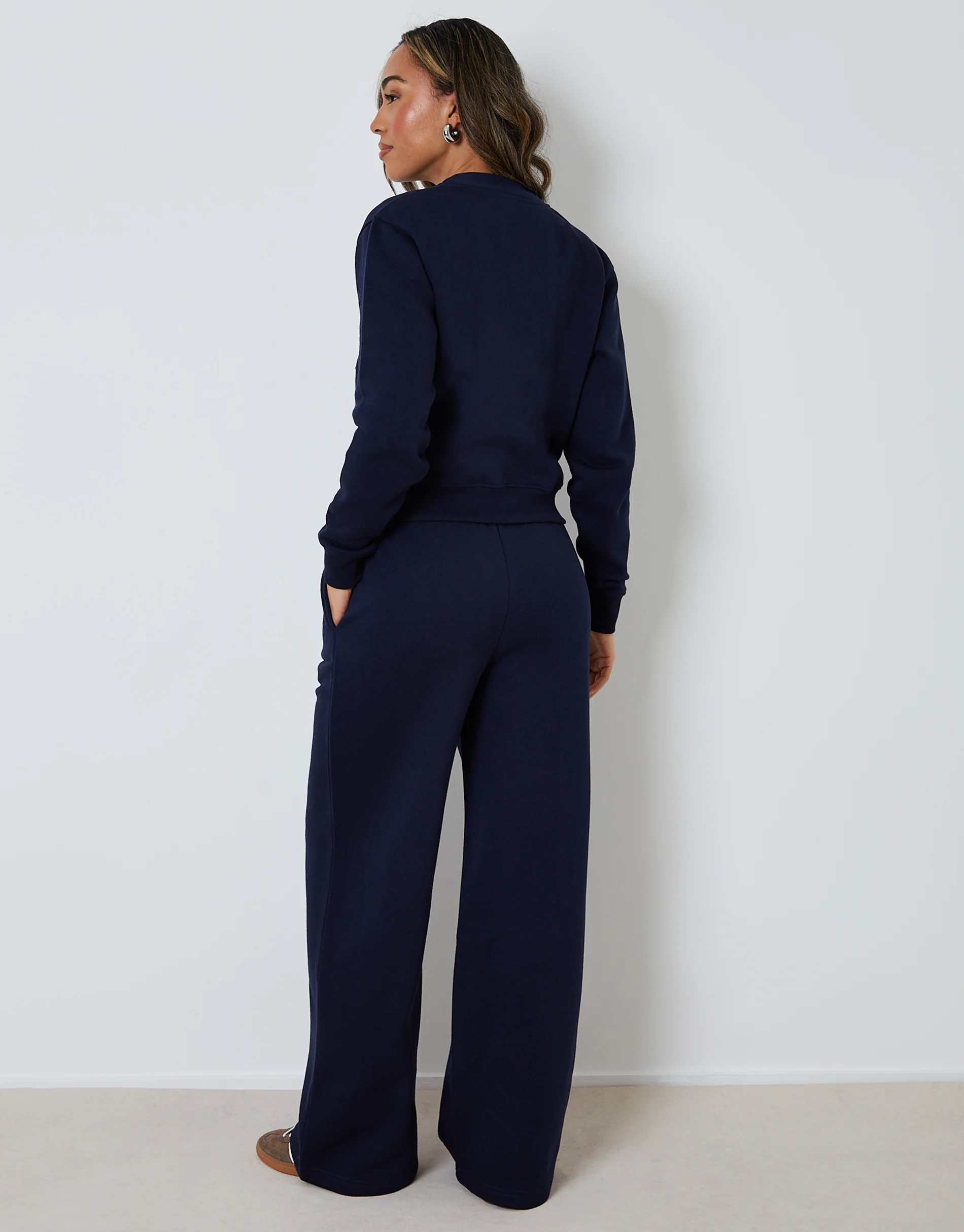 Sweat Bomber Cardigan & Jogger Co-ord Set in Navy - Image 4