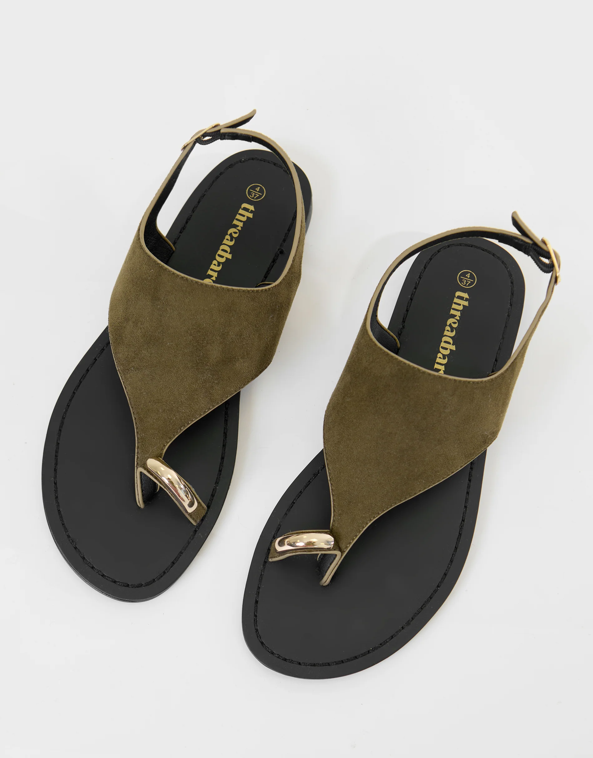 T-Strap Toe Loop Sandals in Olive Green