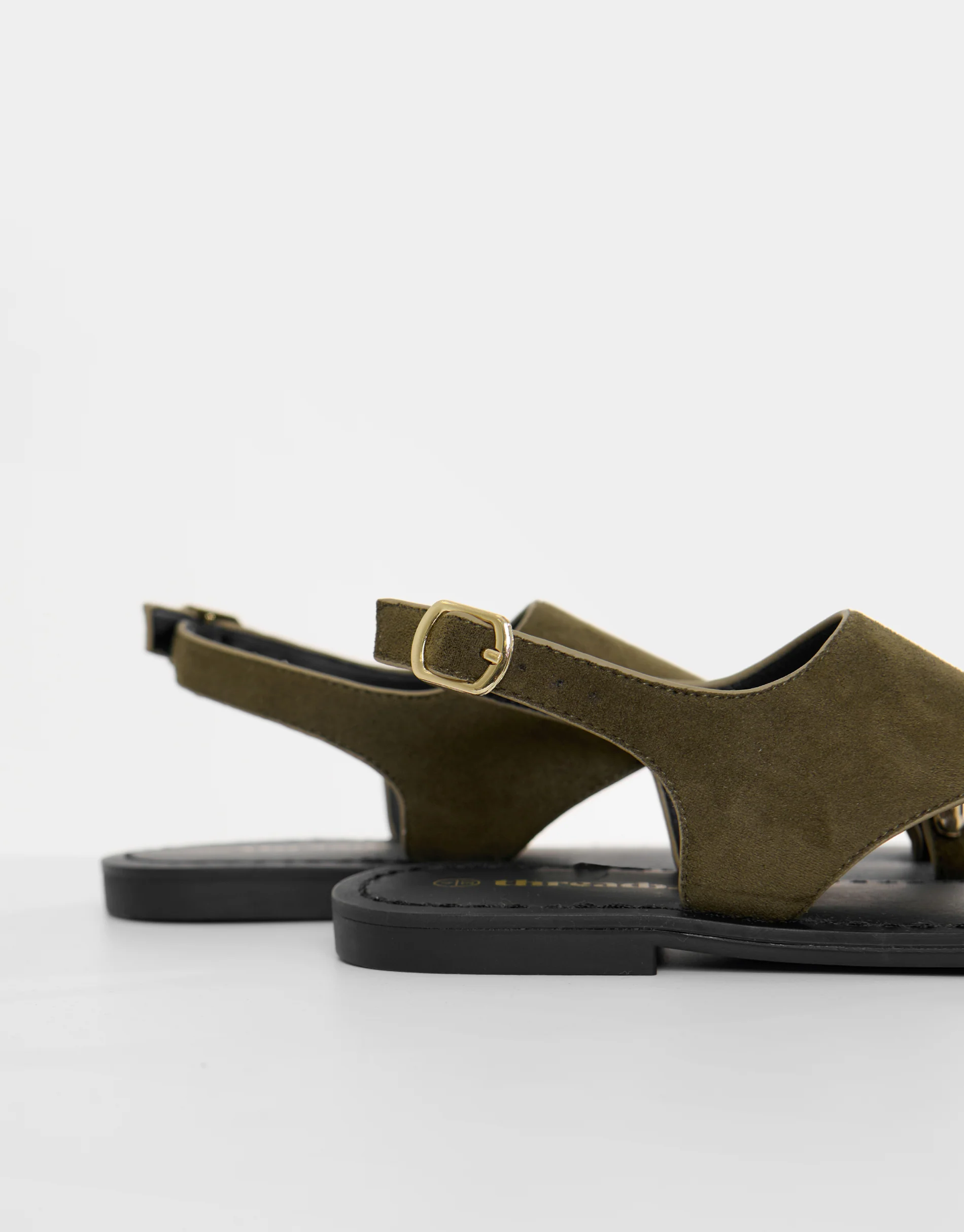 T-Strap Toe Loop Sandals in Olive Green - Image 2