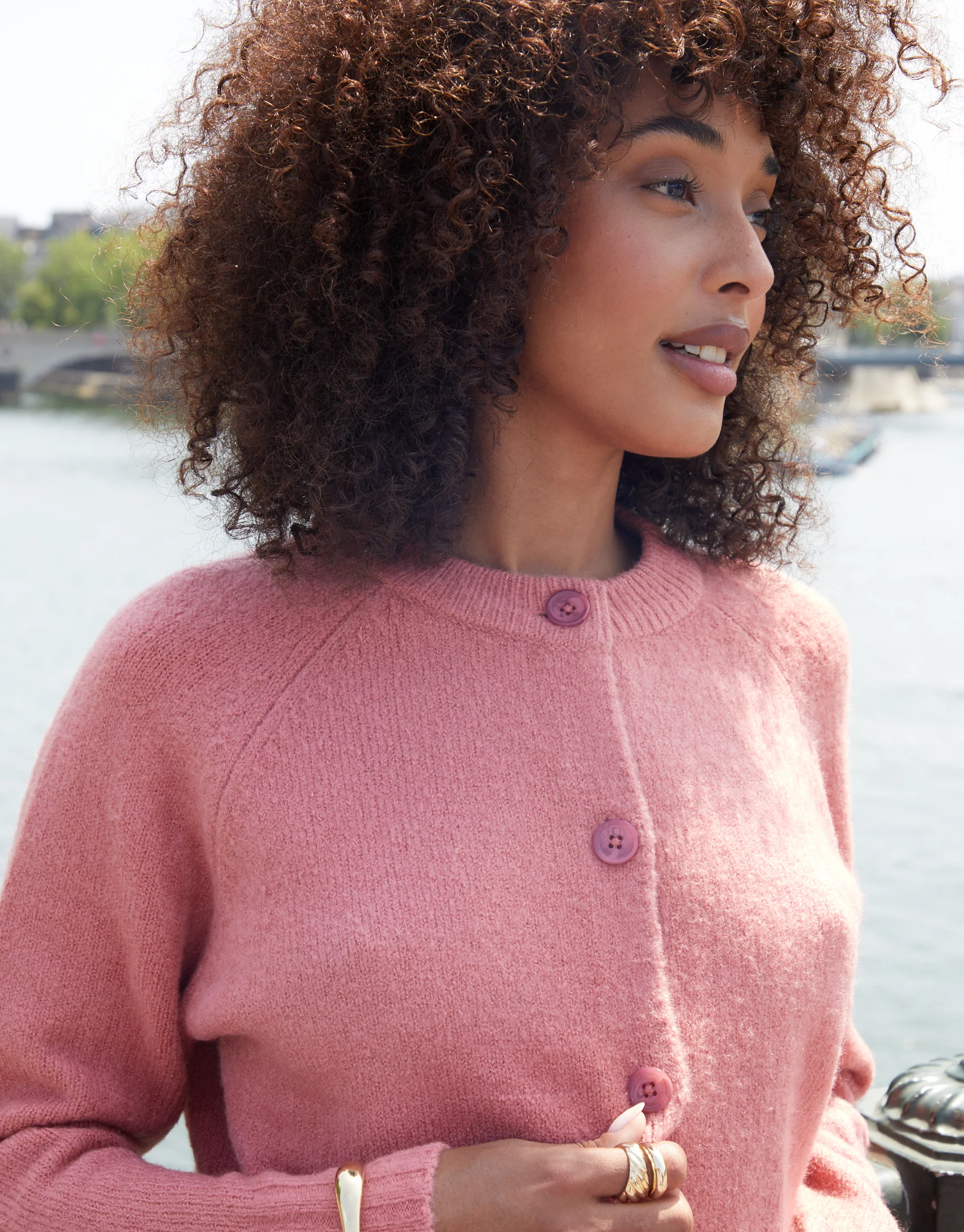 Button Up Knitted Cardigan in Pink - Image 2