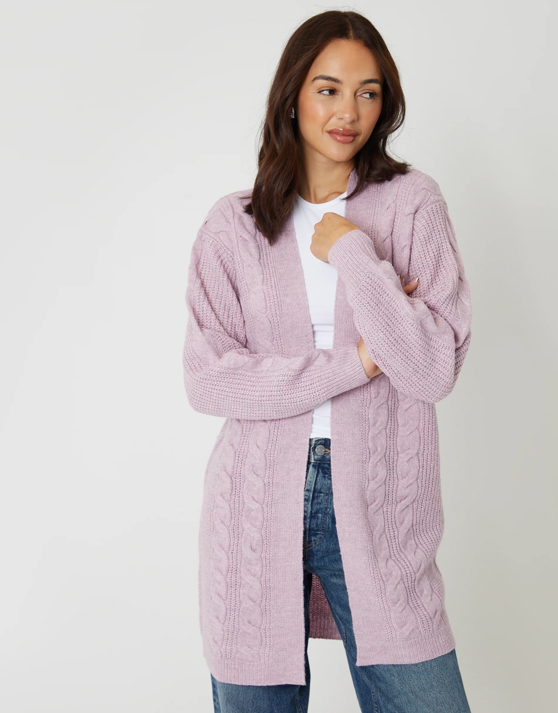 Cable Knit Cardigan in Pink - Image 4
