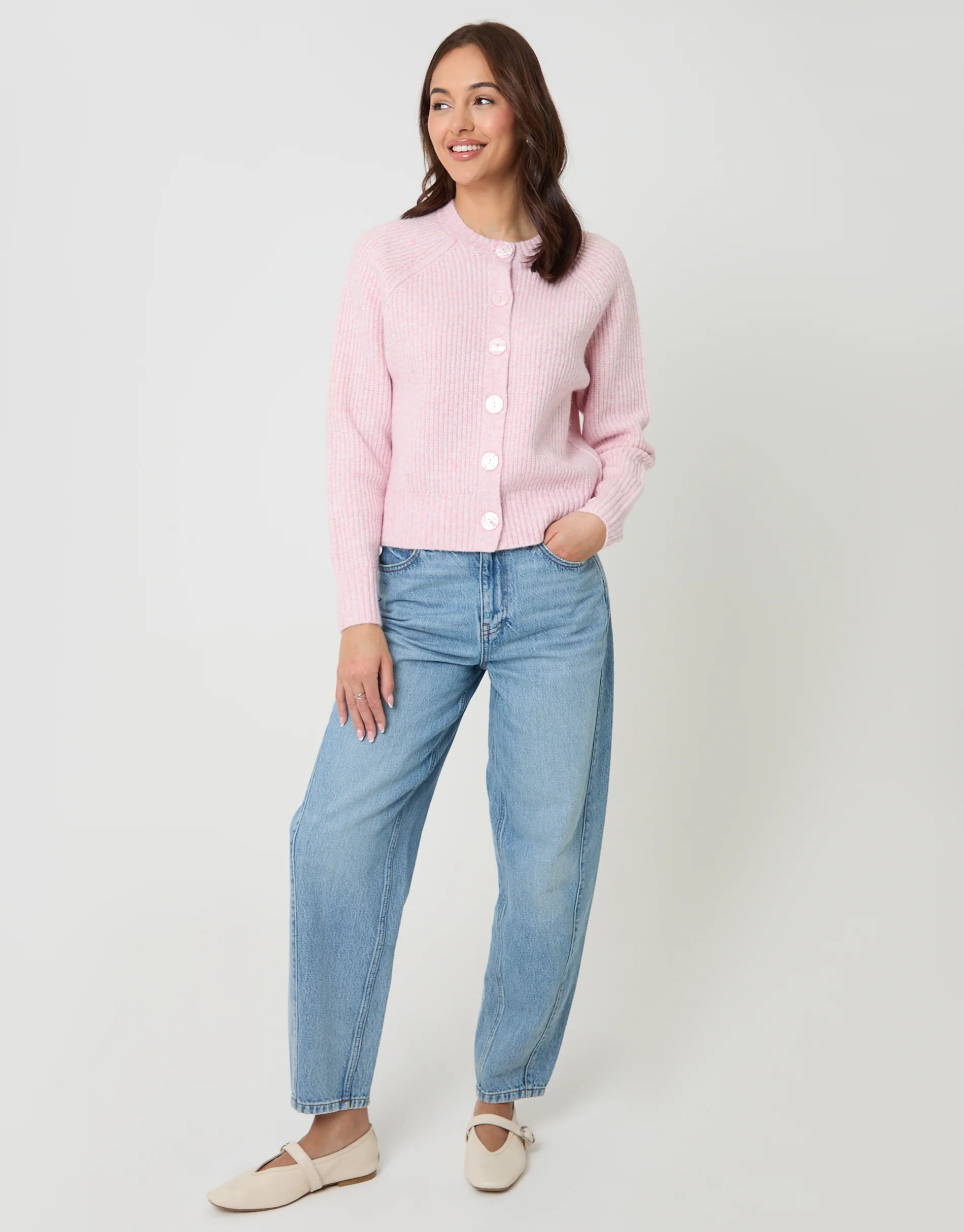 Chunky Knit Button Up Cardigan in Pink - Image 3
