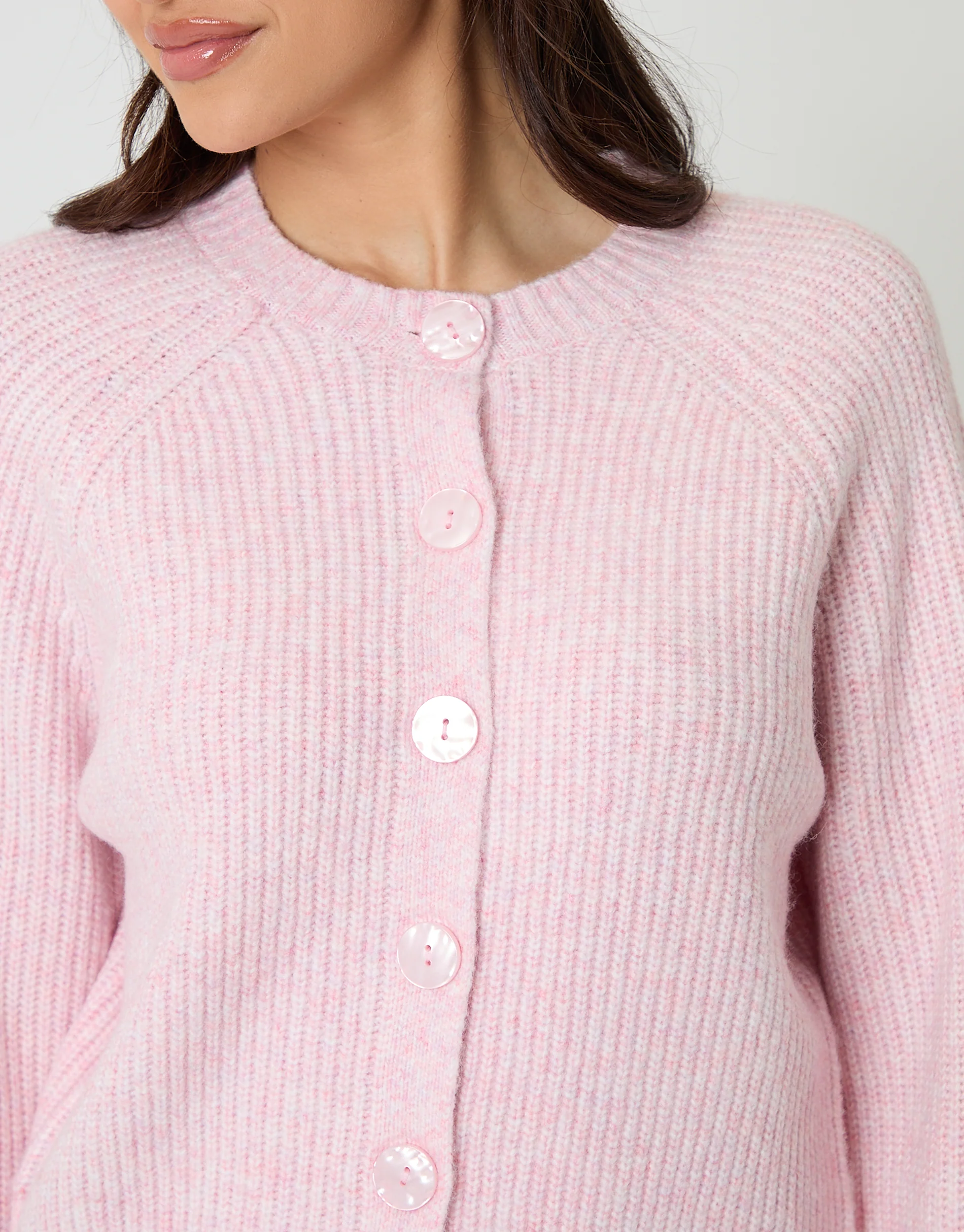 Chunky Knit Button Up Cardigan in Pink - Image 4