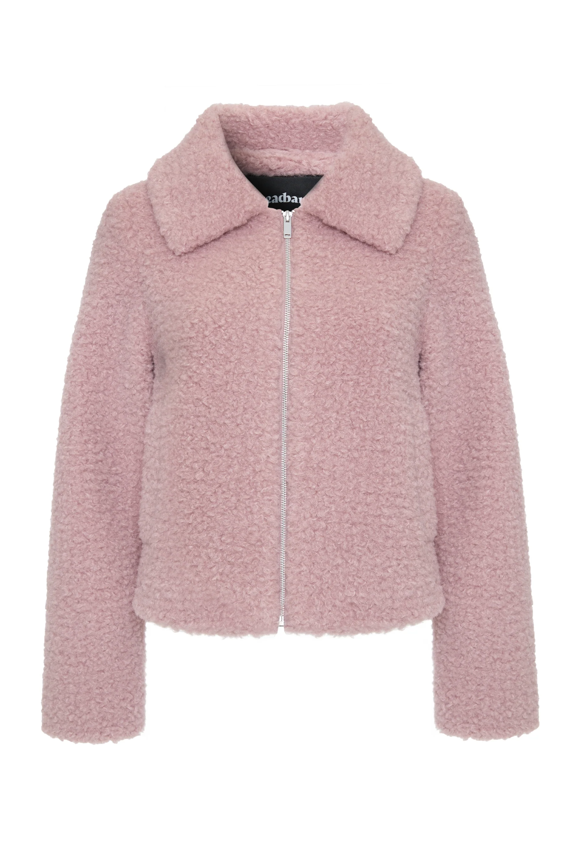 Collared Zip Up Borg Bomber Jacket in Pink - Image 5