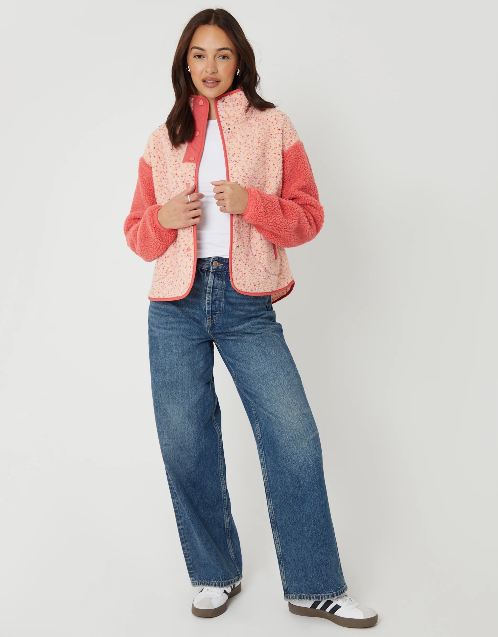 Colourblock Snap Borg Fleece in Pink - Image 3