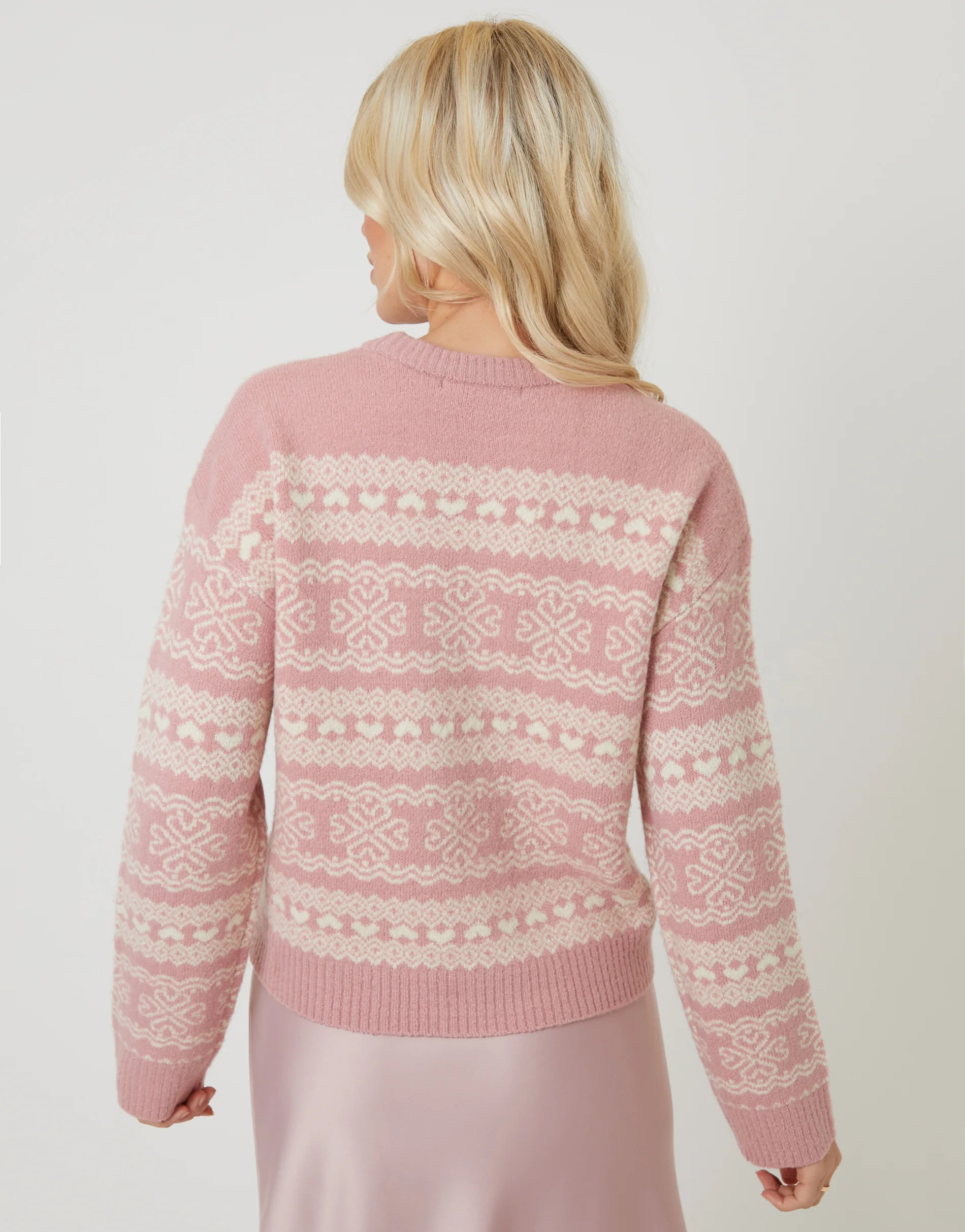 Fairisle Jacquard Knit Jumper in Pink - Image 3