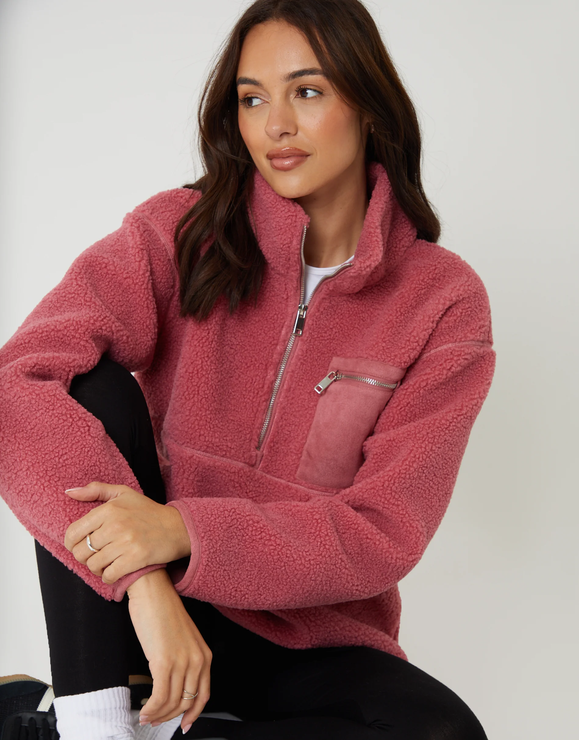 Half Zip Borg Fleece in Pink