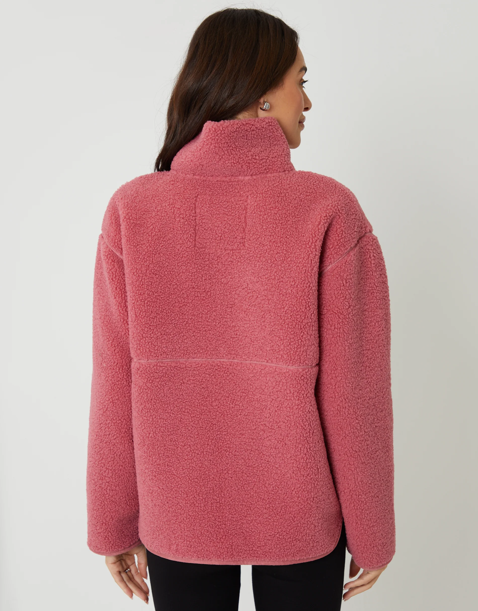 Half Zip Borg Fleece in Pink - Image 3