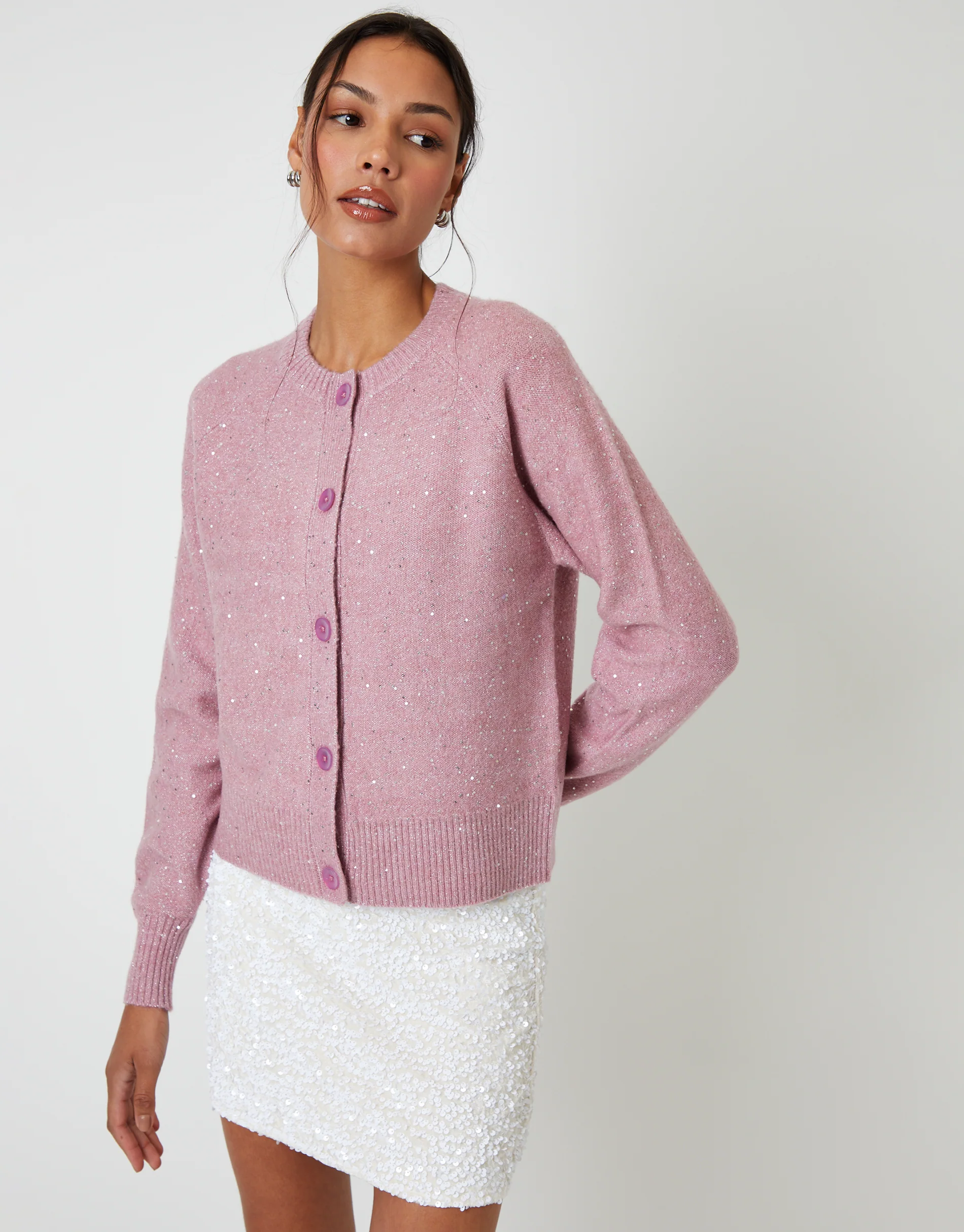 Knitted Sequin Cardigan in Pink - Image 2