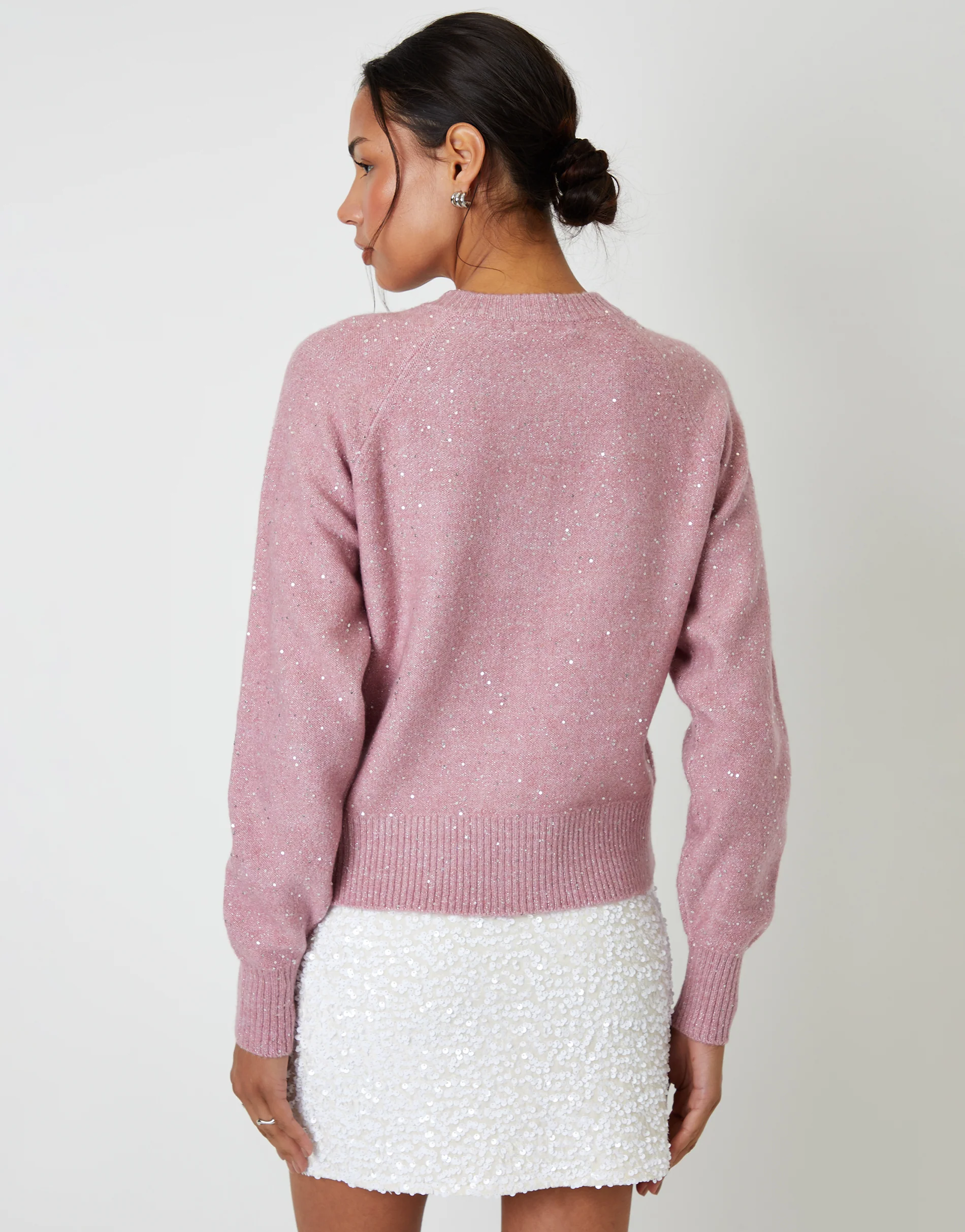 Knitted Sequin Cardigan in Pink - Image 3