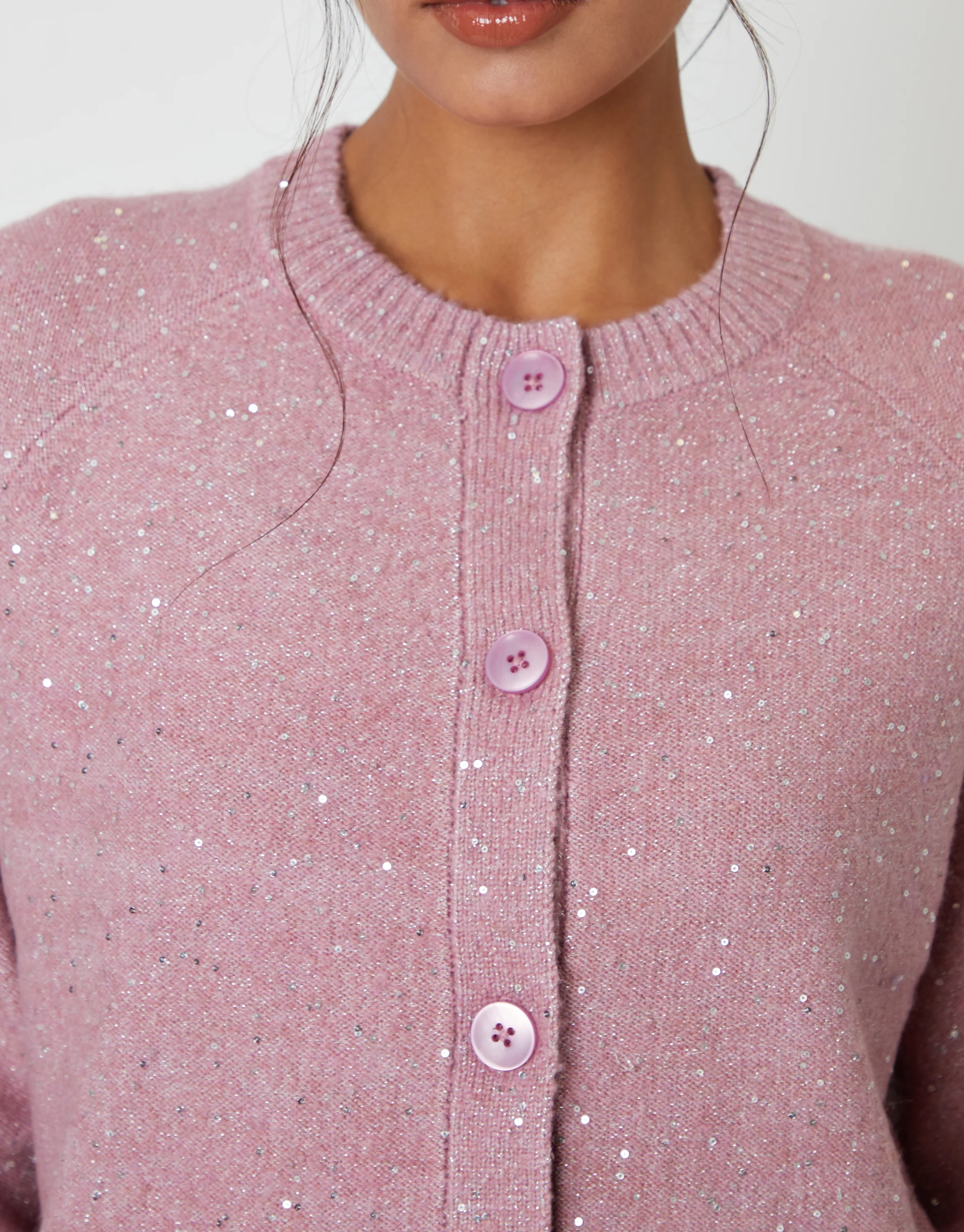 Knitted Sequin Cardigan in Pink - Image 5