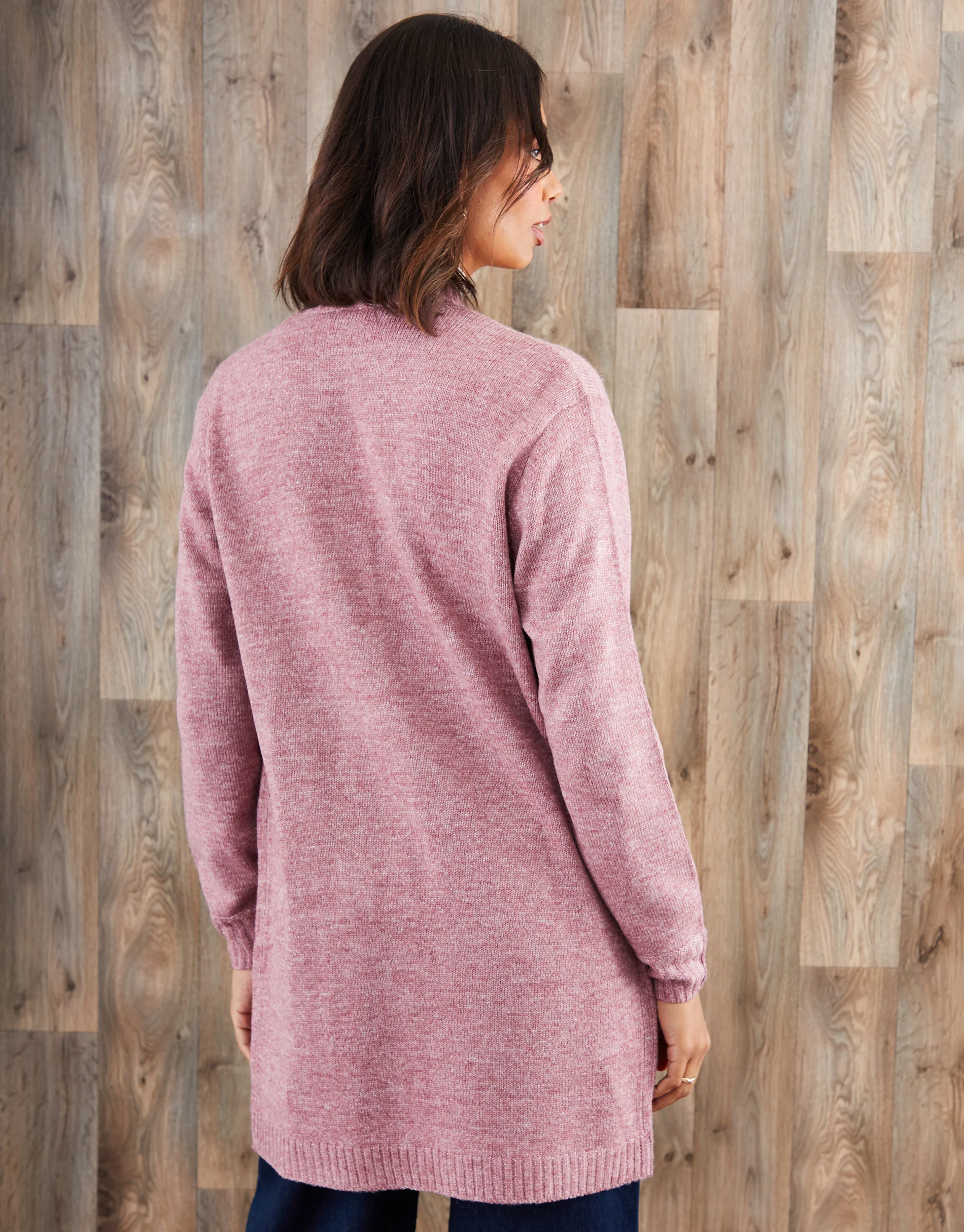 Longline Knitted Open Cardigan in Pink - Image 2